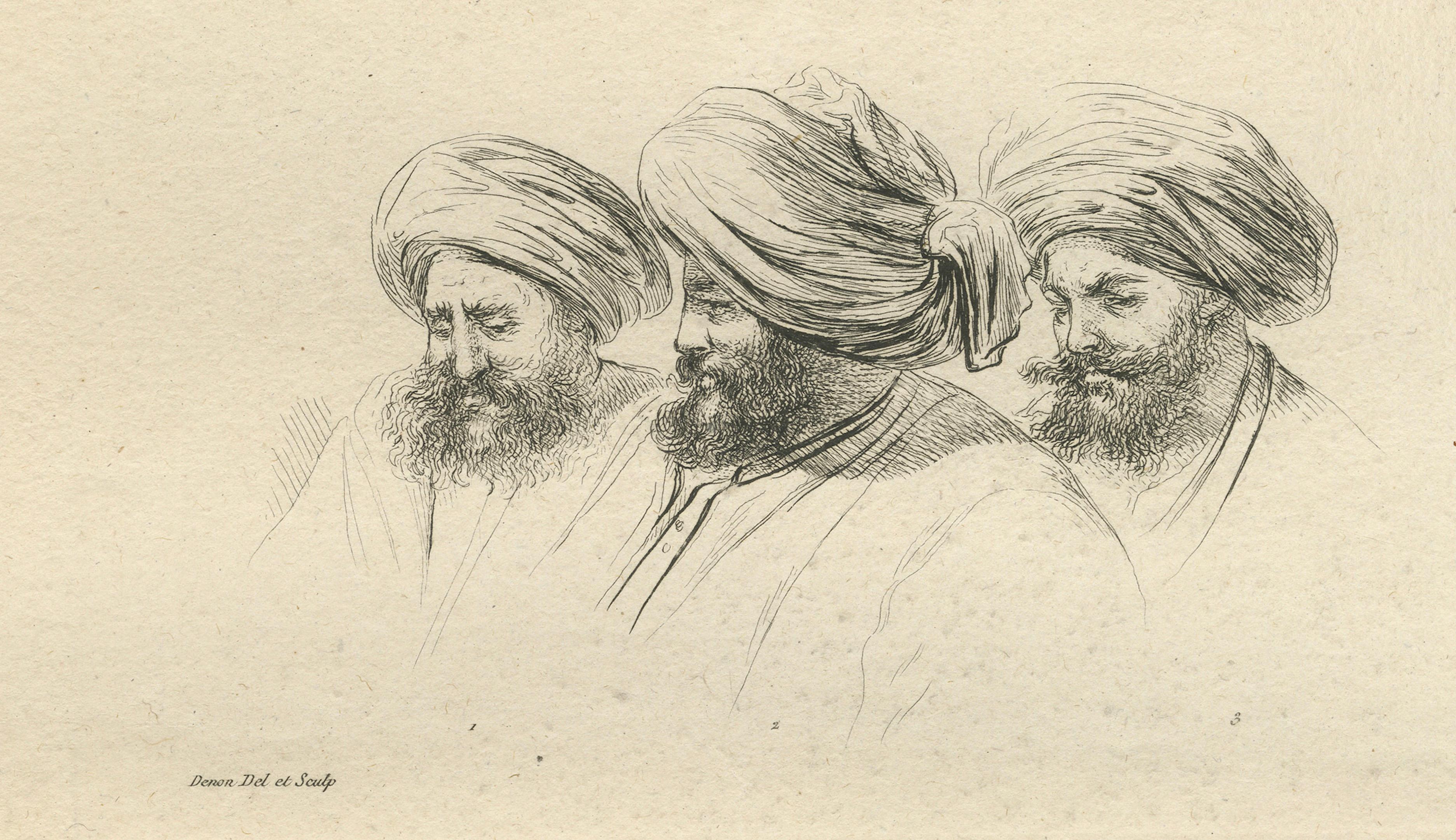 Comparative Head Studies and Cobra, Egypt, Antique Engraving, c.1802