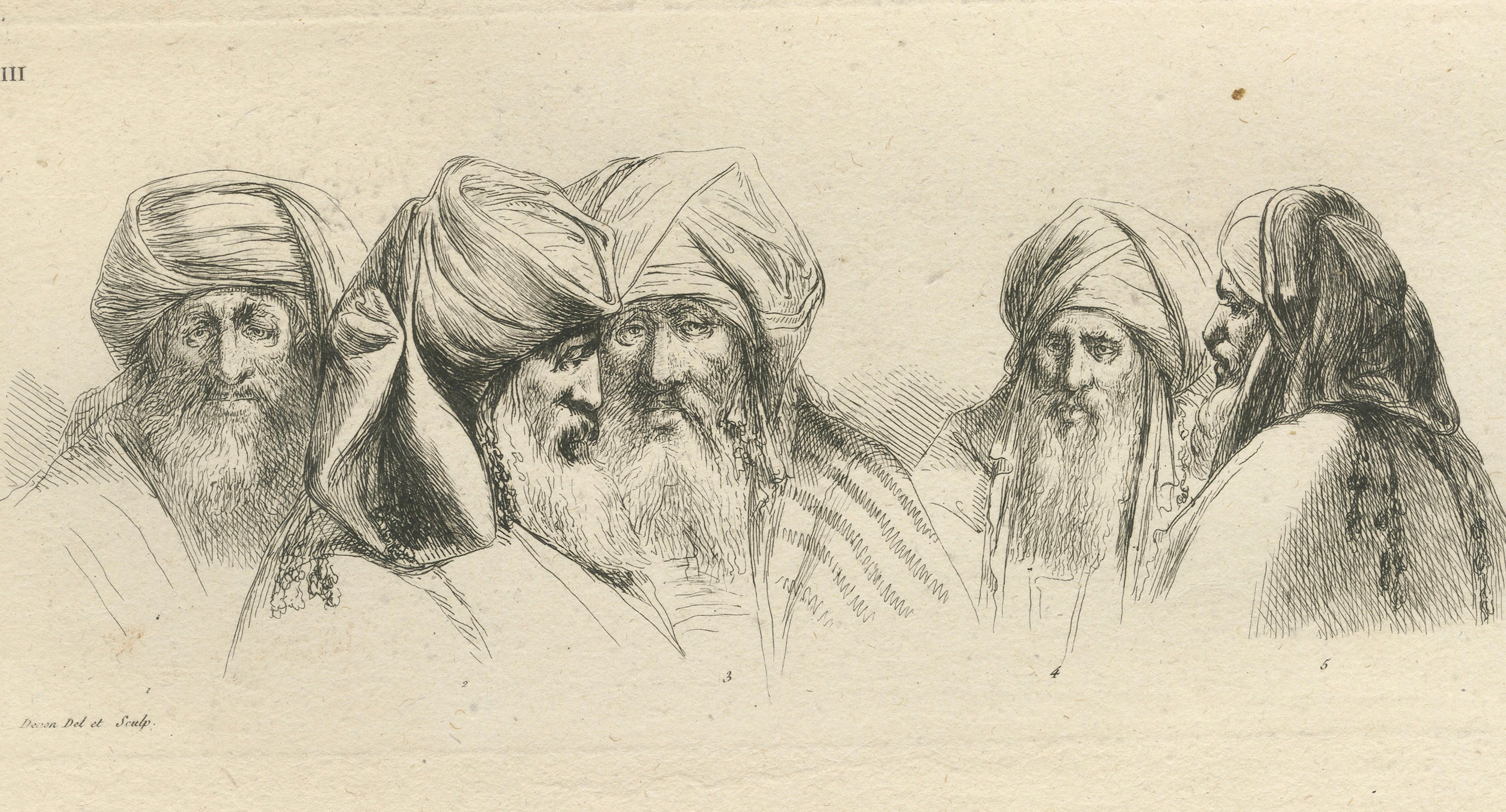 Comparative Head Studies and Cobra, Egypt, Antique Engraving, c.1802