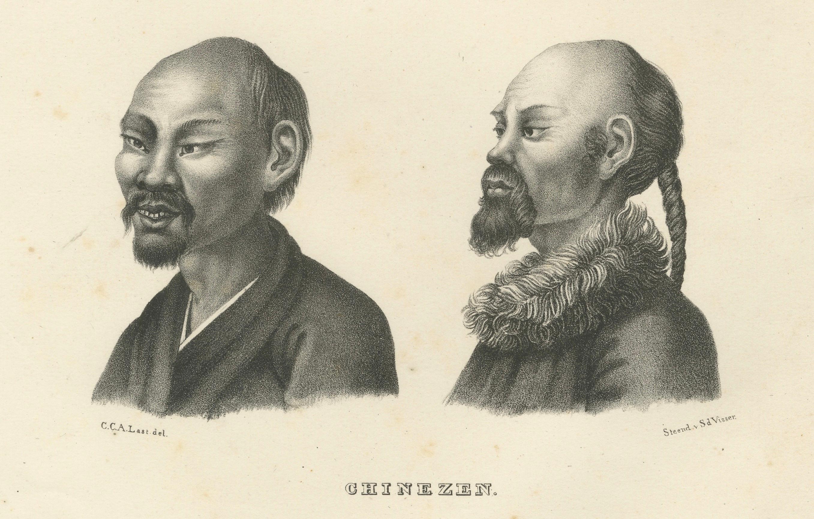 Dieses Bild ist  Lithografie von Karl Joseph Brodtmann, die ein vergleichendes Porträt von zwei Japanern (