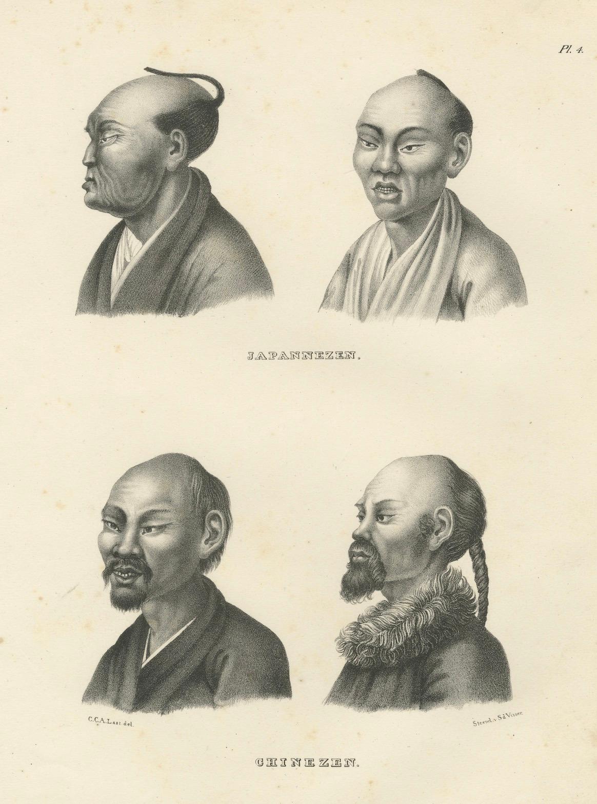 Comparative Porträts japanischer und chinesischer Männer von Karl Joseph Brodtmann, 1836 (Mittleres 19. Jahrhundert) im Angebot