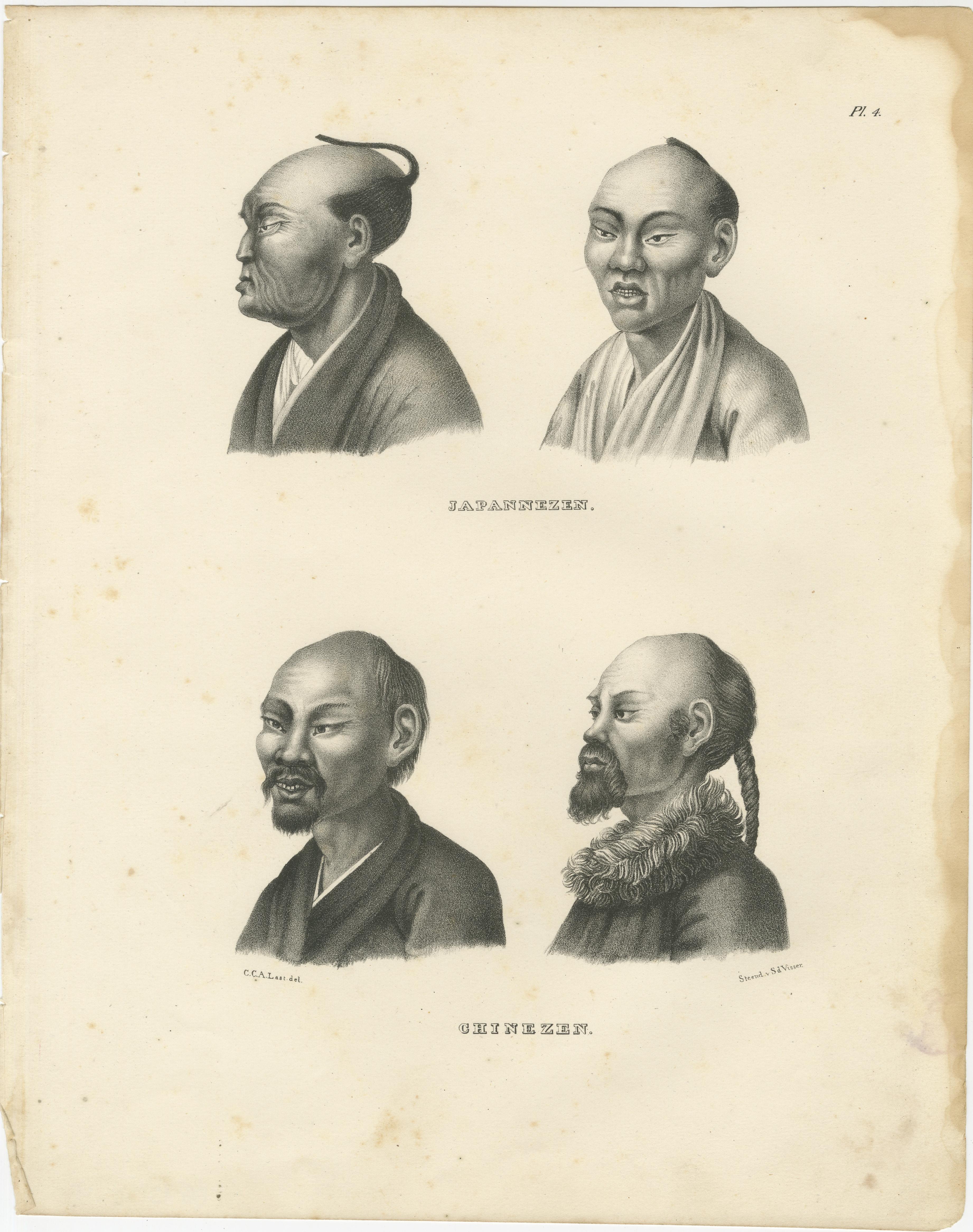 Comparative Porträts japanischer und chinesischer Männer von Karl Joseph Brodtmann, 1836 (Papier) im Angebot