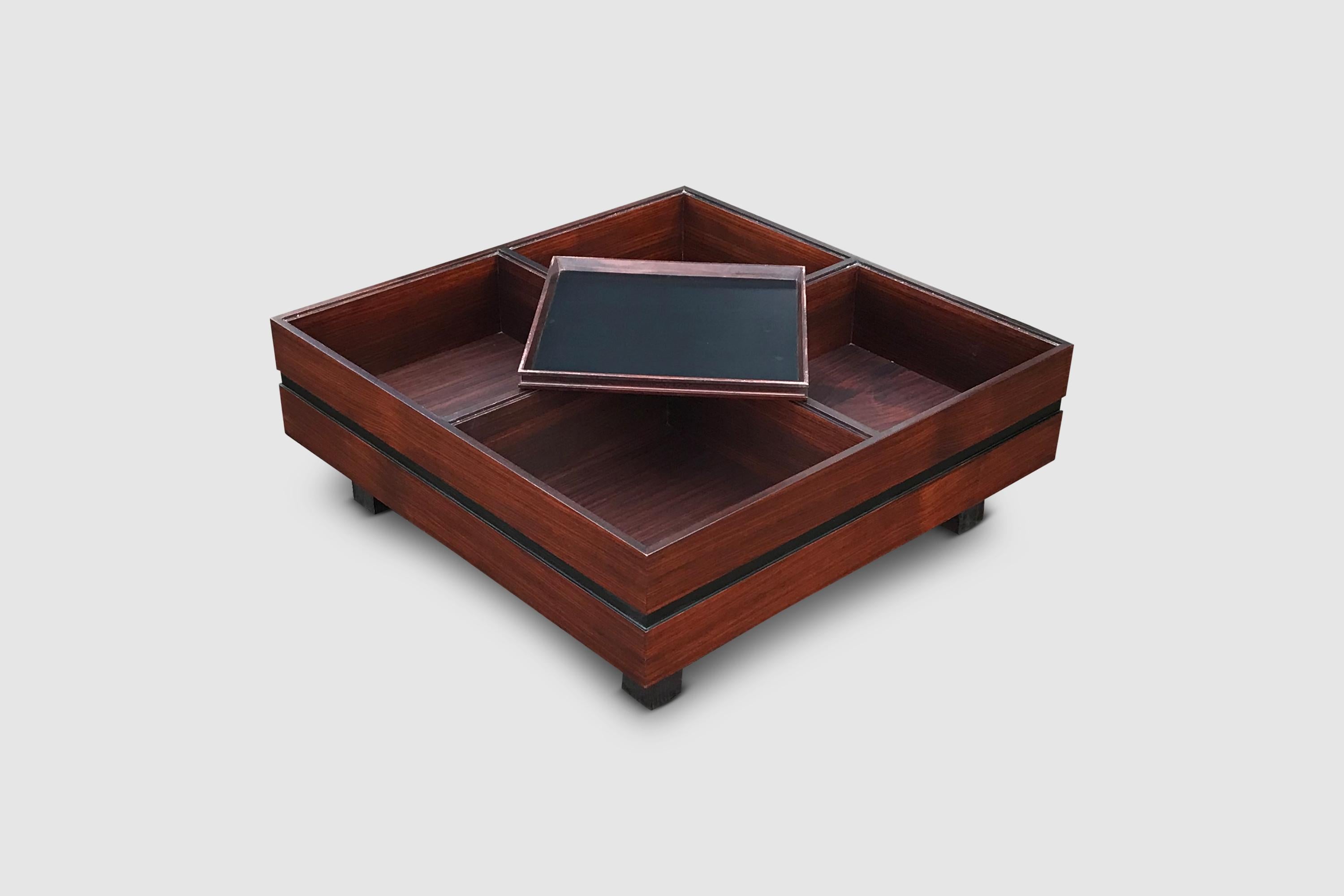 Italian Compartmented Teak Coffee Table by Carlo Hauner for Forma Italy 1960s For Sale