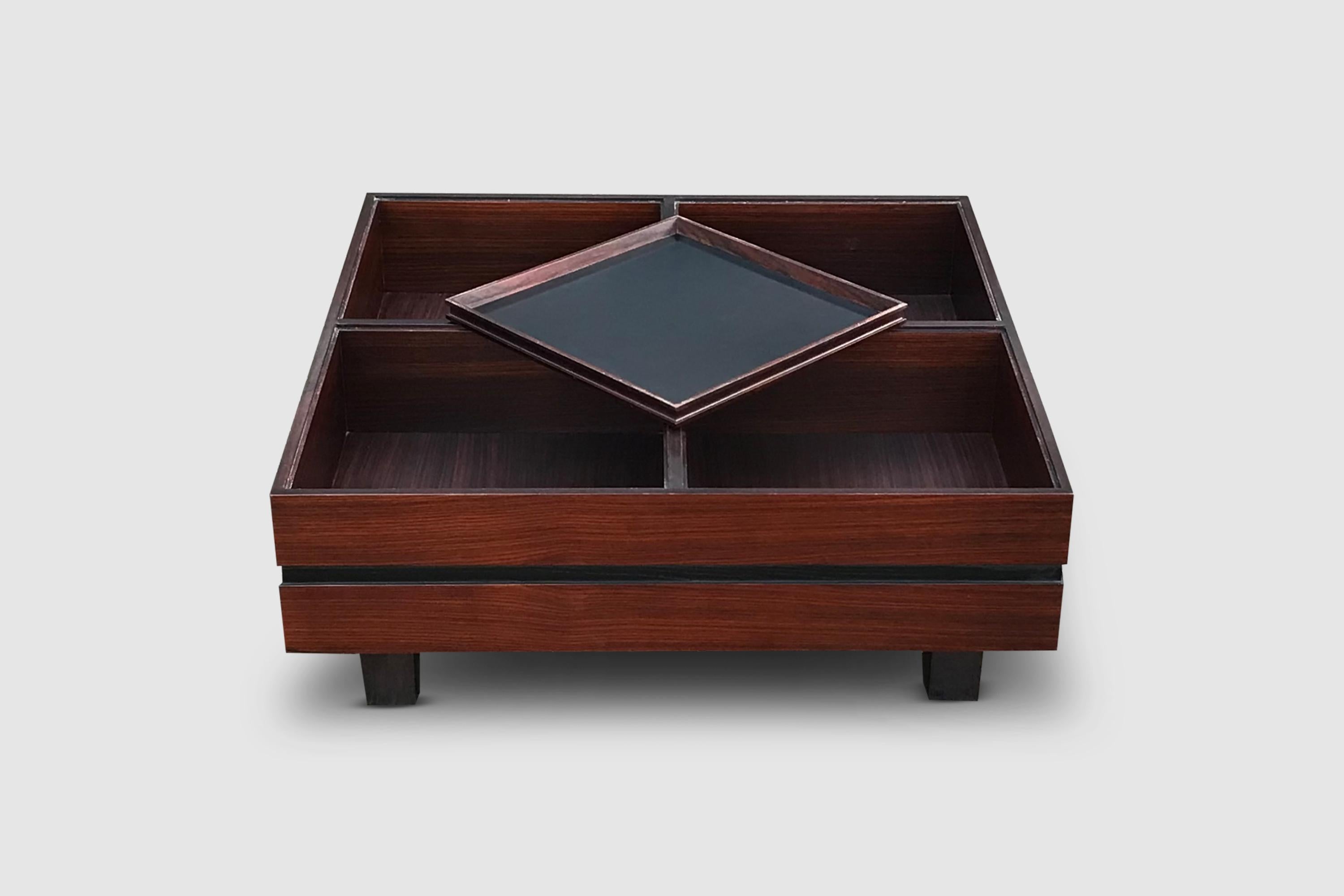 20th Century Compartmented Teak Coffee Table by Carlo Hauner for Forma Italy 1960s For Sale