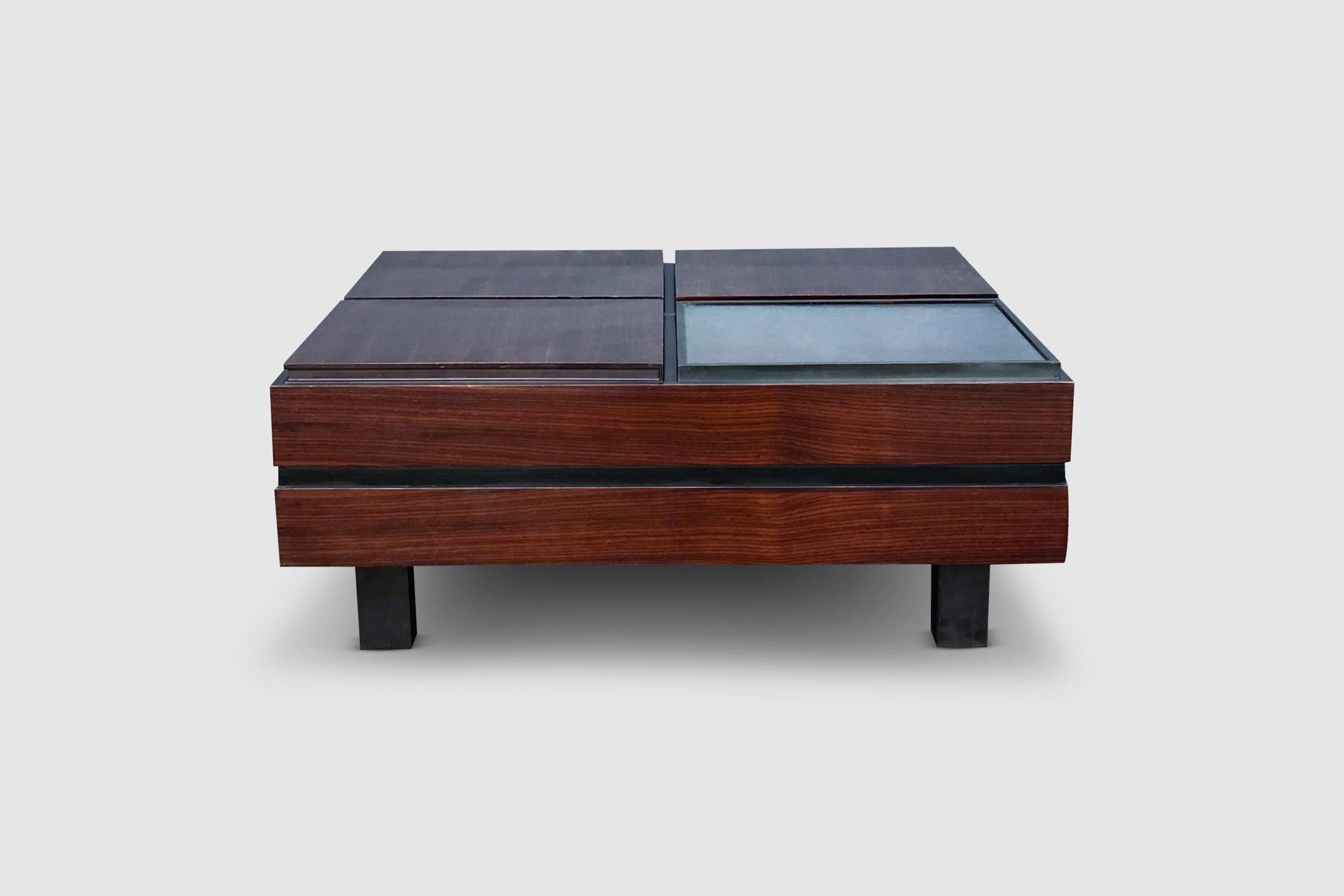 Glass Compartmented Teak Coffee Table by Carlo Hauner for Forma Italy 1960s For Sale