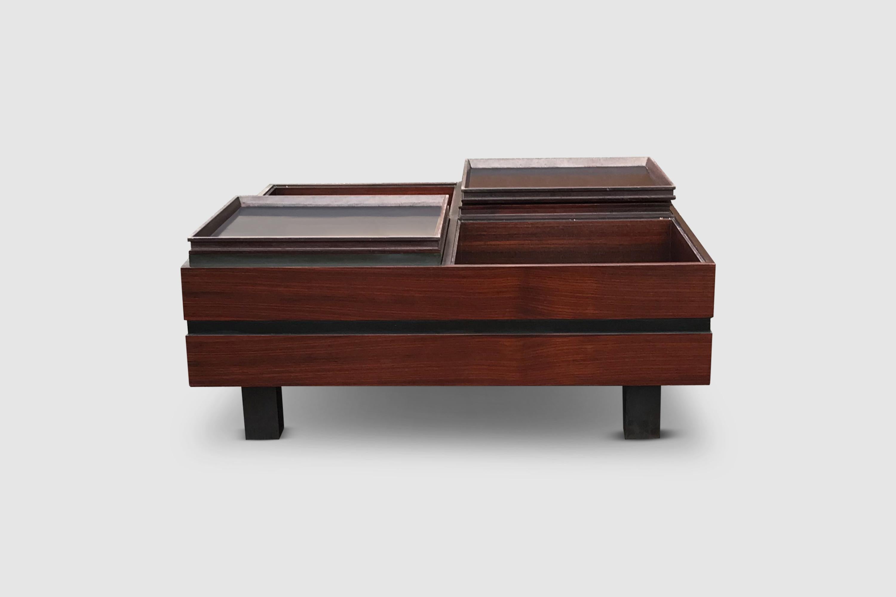Compartmented Teak Coffee Table by Carlo Hauner for Forma Italy 1960s For Sale 1