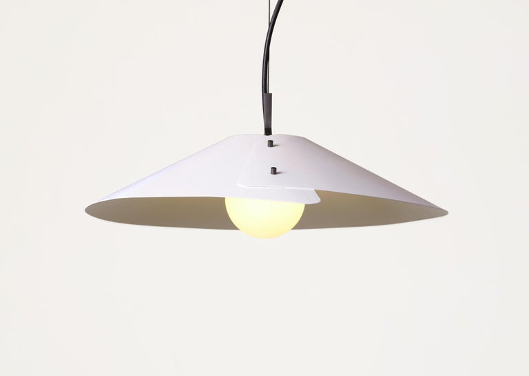 American Compas Small Pendant in Perforated Satin Brass and Opal White Glass For Sale
