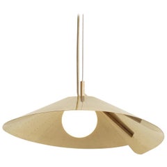 Compas Small Pendant in Perforated Satin Brass and Opal White Glass