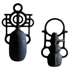 Compass and Sat II Sculptures by Aniana Heras in Black Stoneware