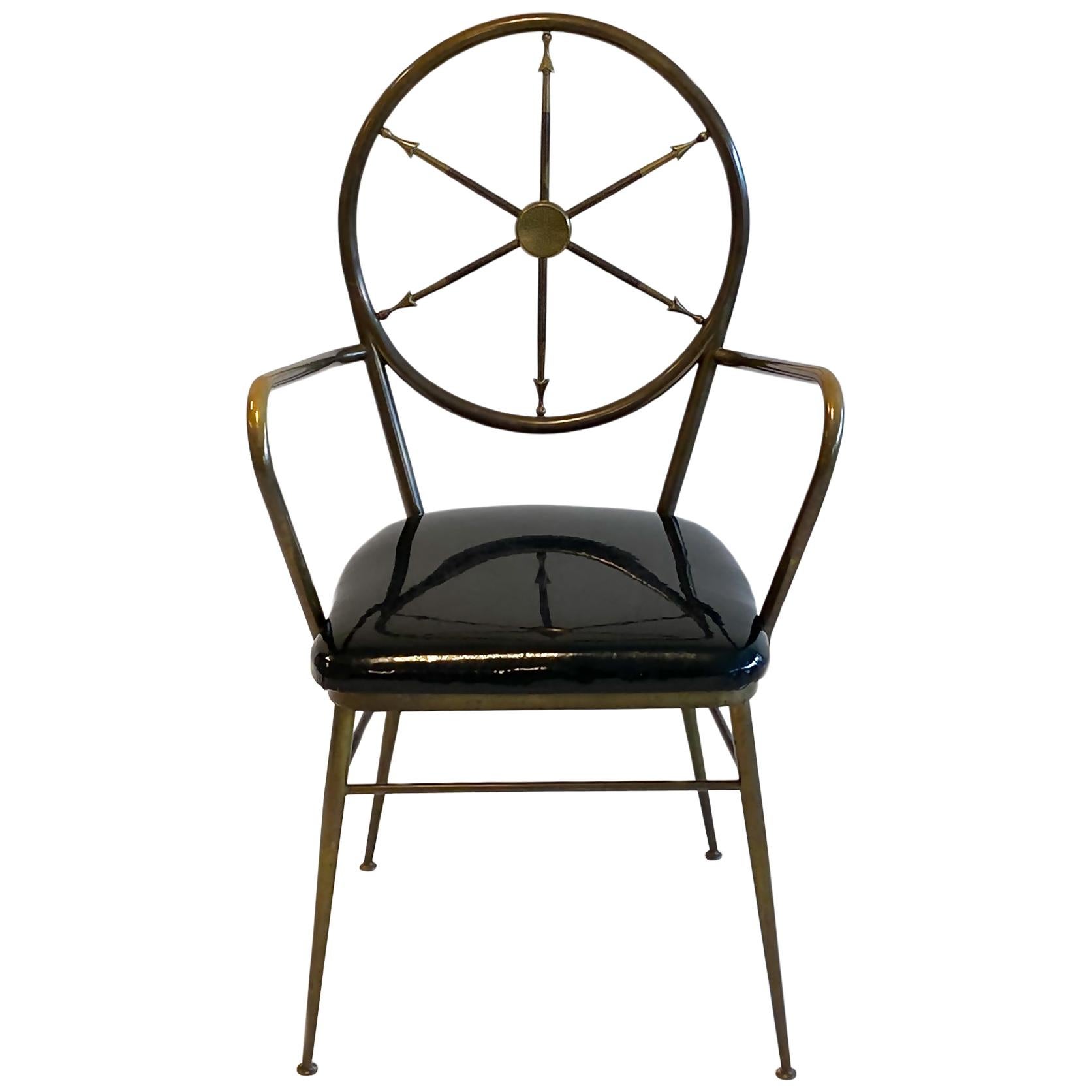 Compass Back Armchair in Brass Attributed to Gio Ponti, 1950s