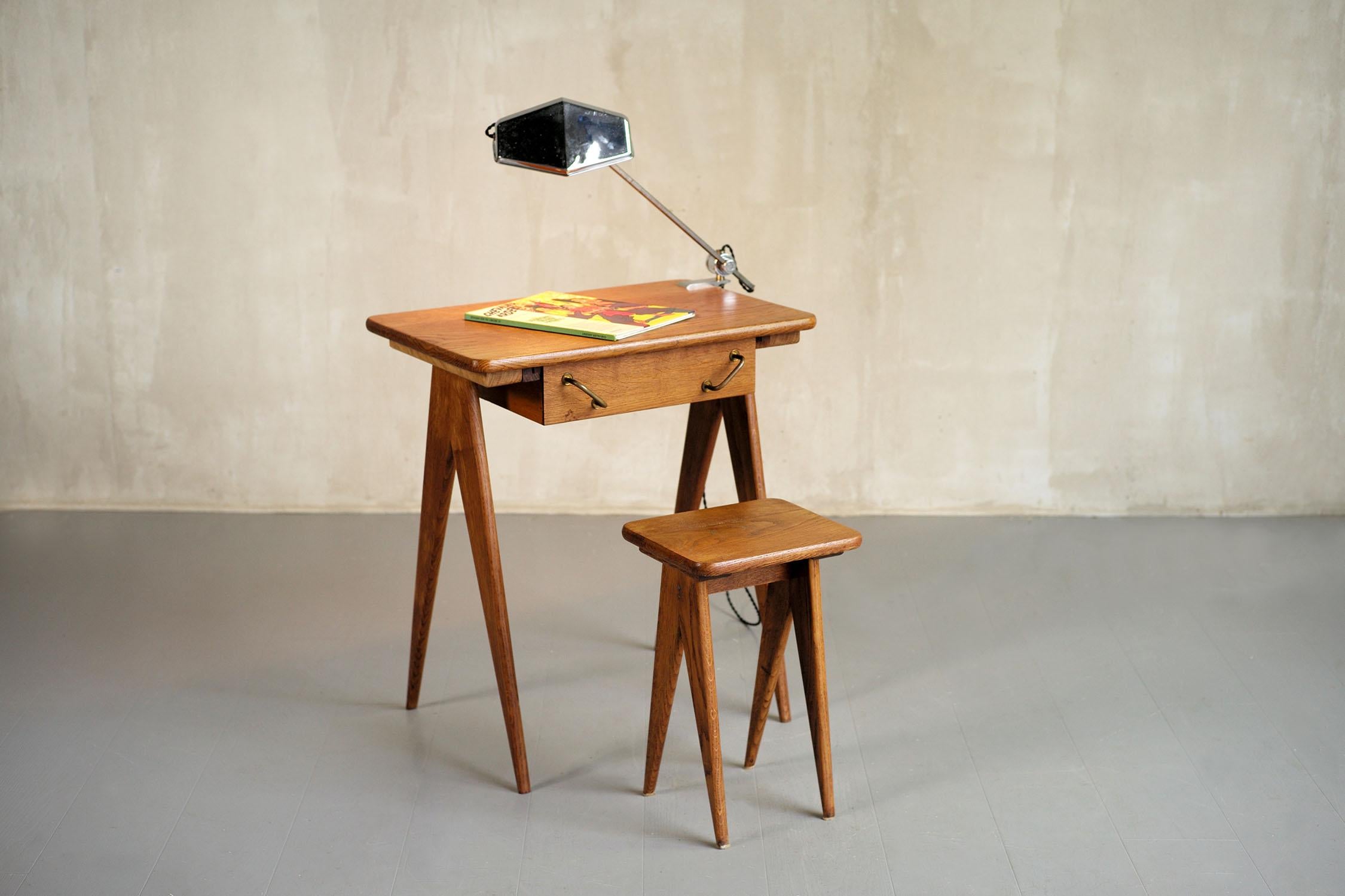 Compass Desk and Stool, France, 1950 3