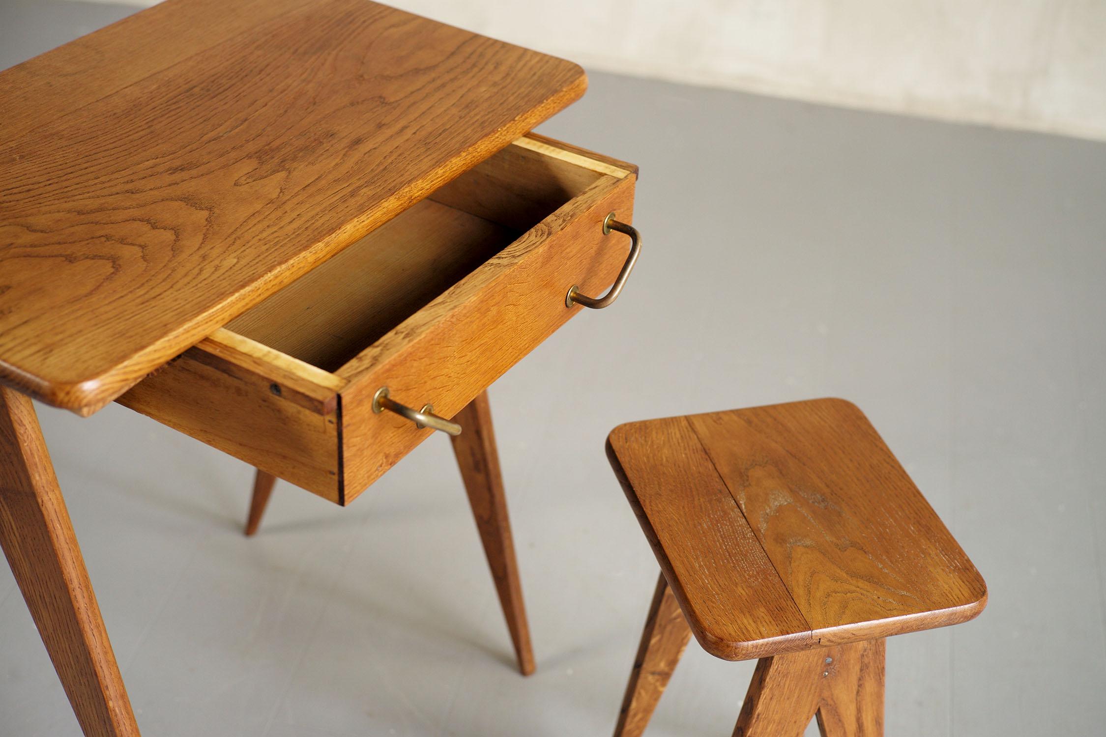 Compass Desk and Stool, France, 1950 1