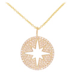 Compass Diamond Necklace, North Star, 14 Karat Yellow Gold, Pave, Journey
