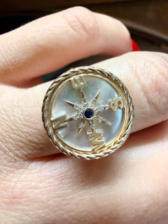 Compass Diamond ring RARE 14KT yellow gold