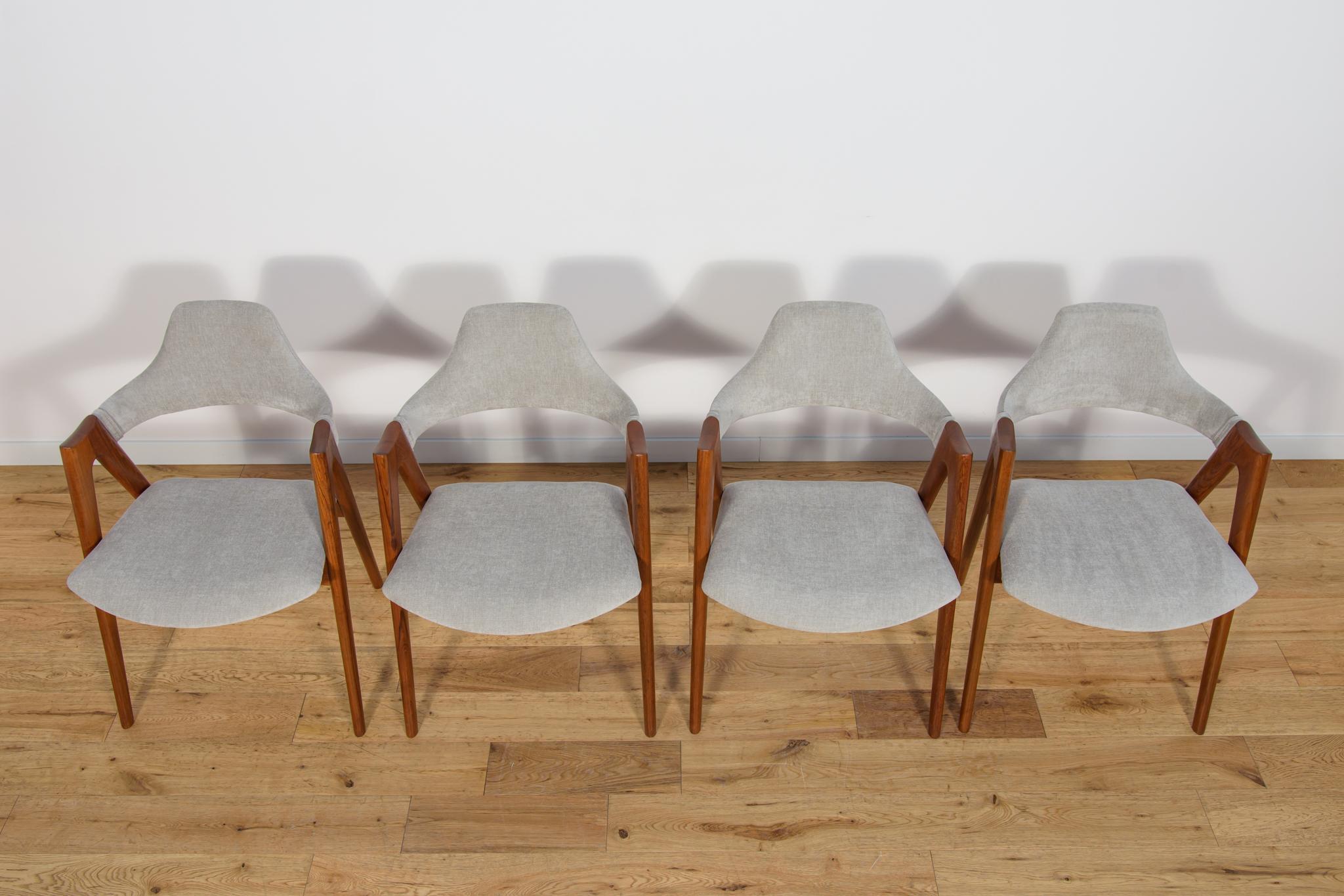Mid-Century Modern Compass Dining Chairs by Kai Kristiansen for SVA Møbler, 1960s, Set of 4 For Sale