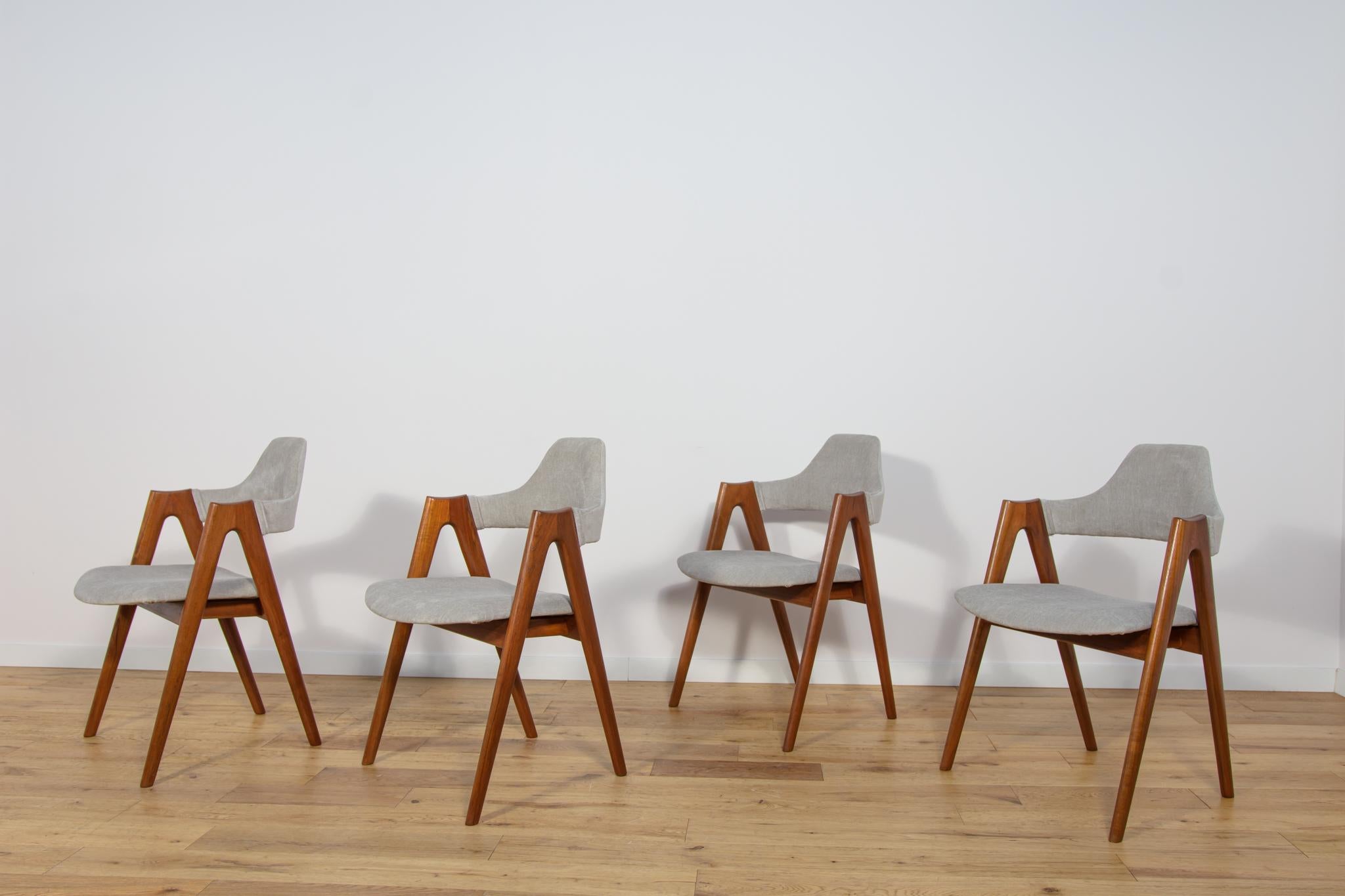 Woodwork Compass Dining Chairs by Kai Kristiansen for SVA Møbler, 1960s, Set of 4 For Sale