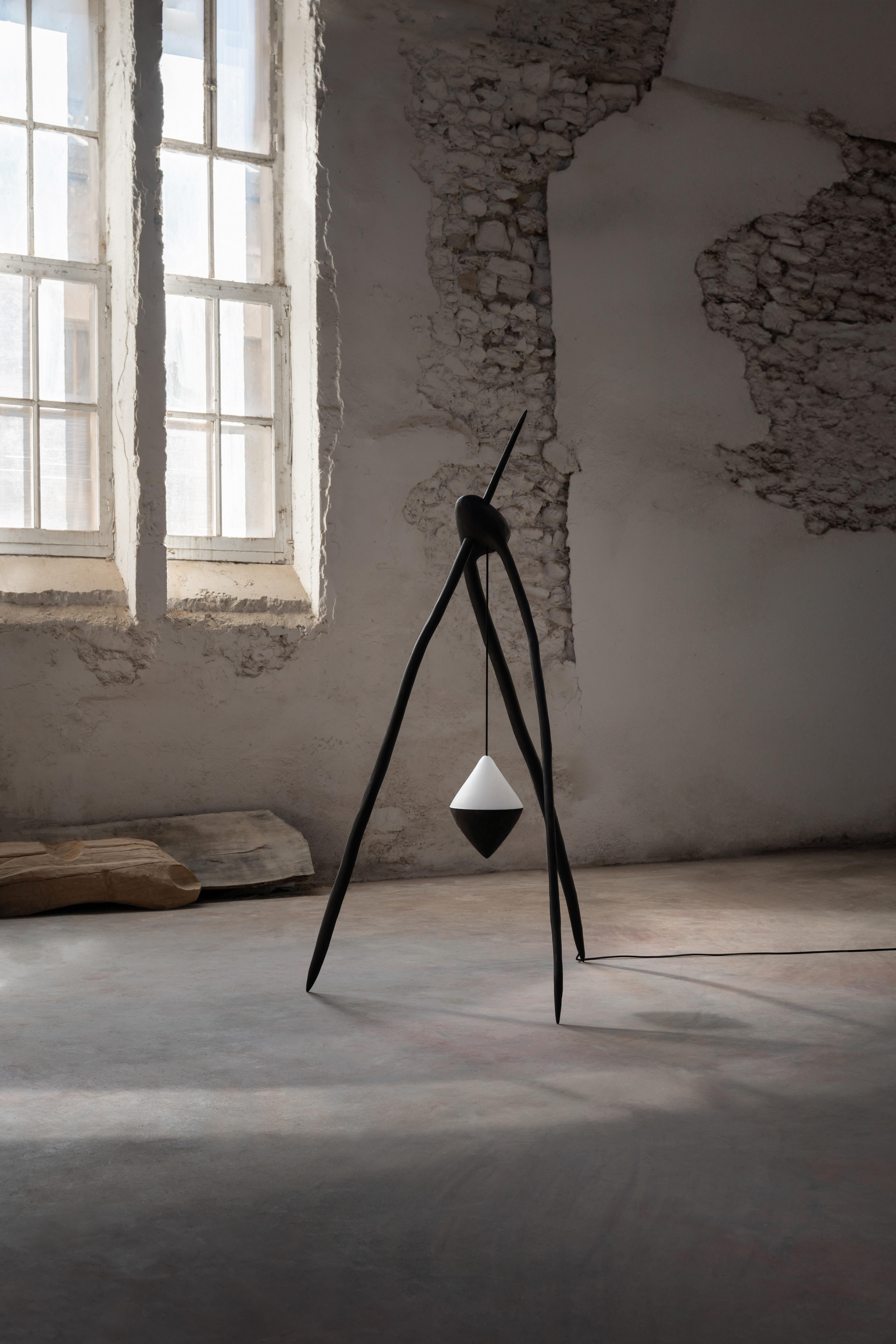 Compass Floor Lamp by Jérôme Pereira 
Dimensions: D 120 x W 100 x H 200 cm
Materials: Ash tree, blown glass.

All our lamps can be wired according to each country. If sold to the USA it will be wired for the USA for instance.

Jérôme Pereira creates