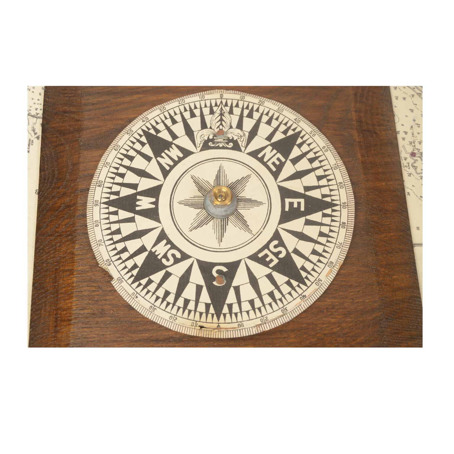 Mid-19th Century 1860 English Antique Brass Nautical Magnetic Dry Compass in Original Wooden Box 