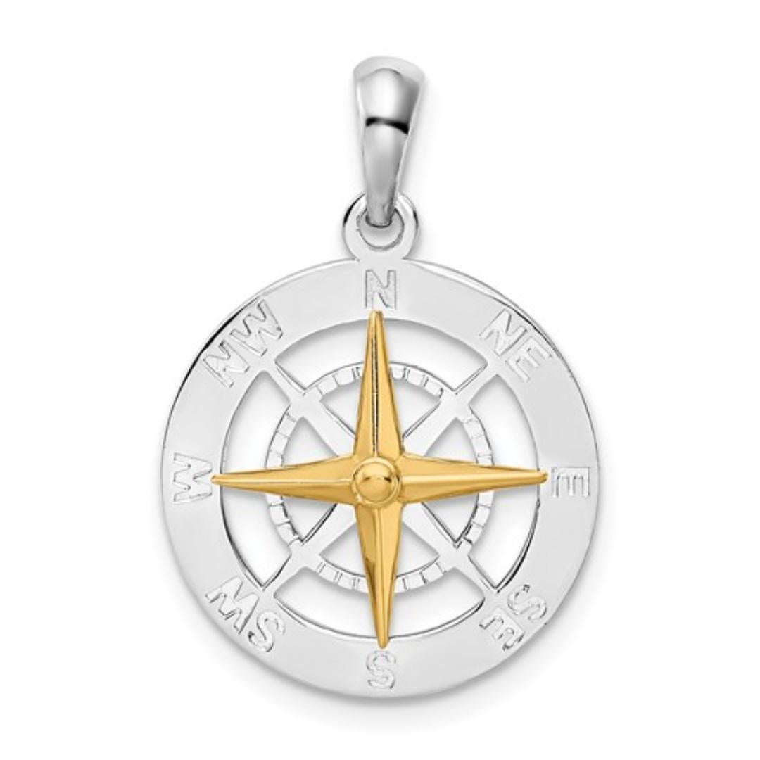 Moderne Collier boussole, argent sterling et or 14 carats, parcours pour suivre votre cœur en vente
