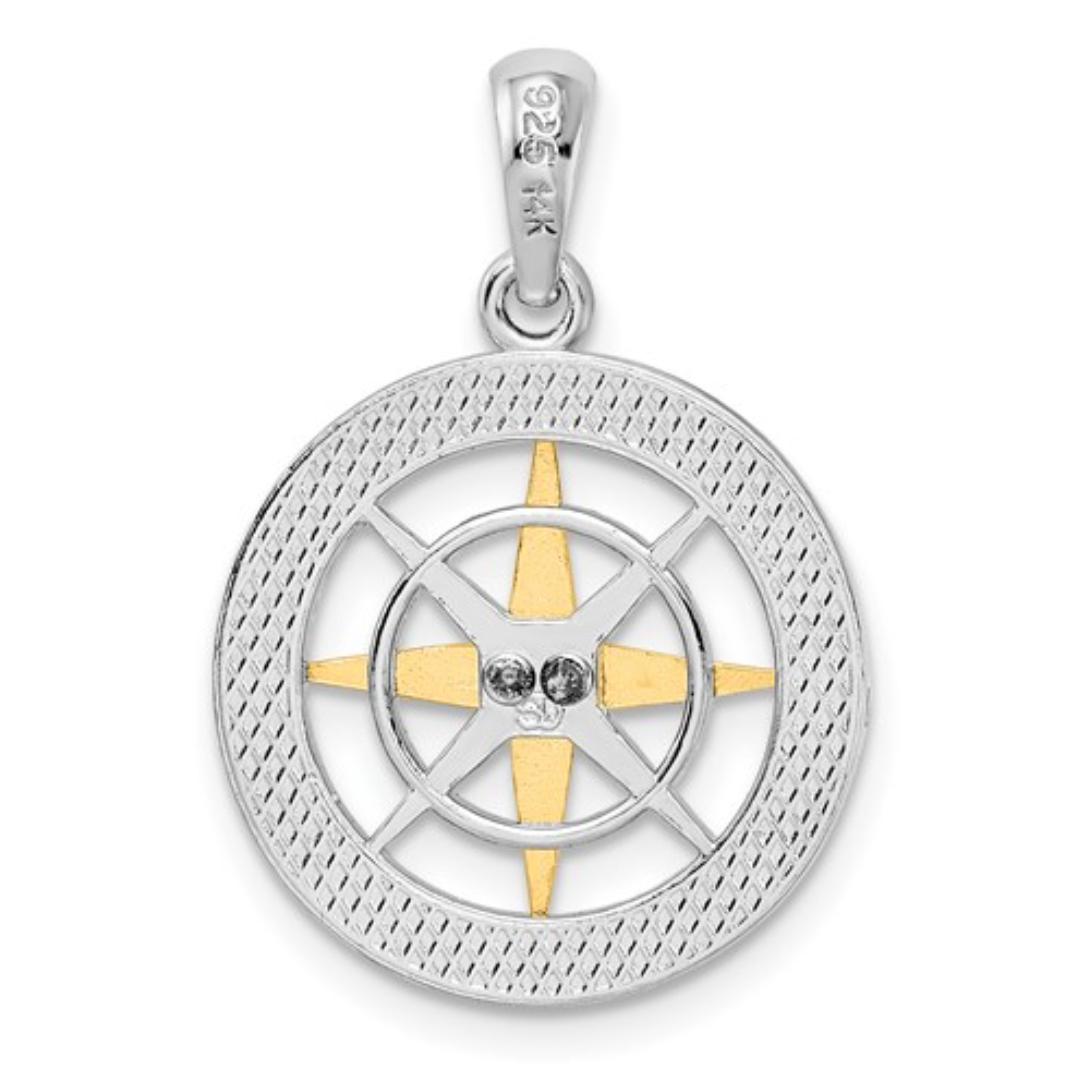 Collier boussole, argent sterling et or 14 carats, parcours pour suivre votre cœur Neuf - En vente à Austin, TX