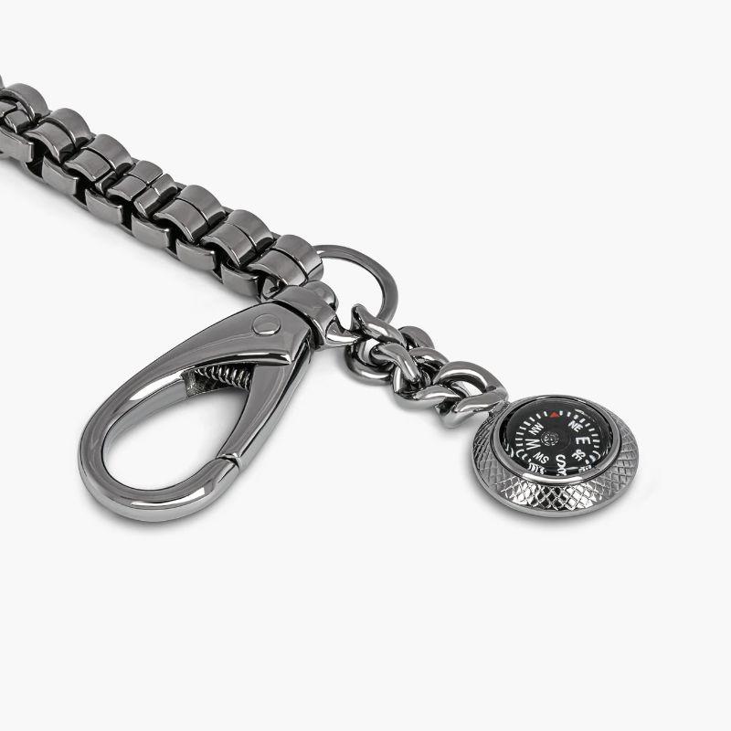 Compass trouser chain with gunmetal finish

Adding an element of fun with our signature compass attached as a charm, creating a unique and functional accessory, allowing the wearer to attach their pocket watch or keys to the chain. Set in gunmetal