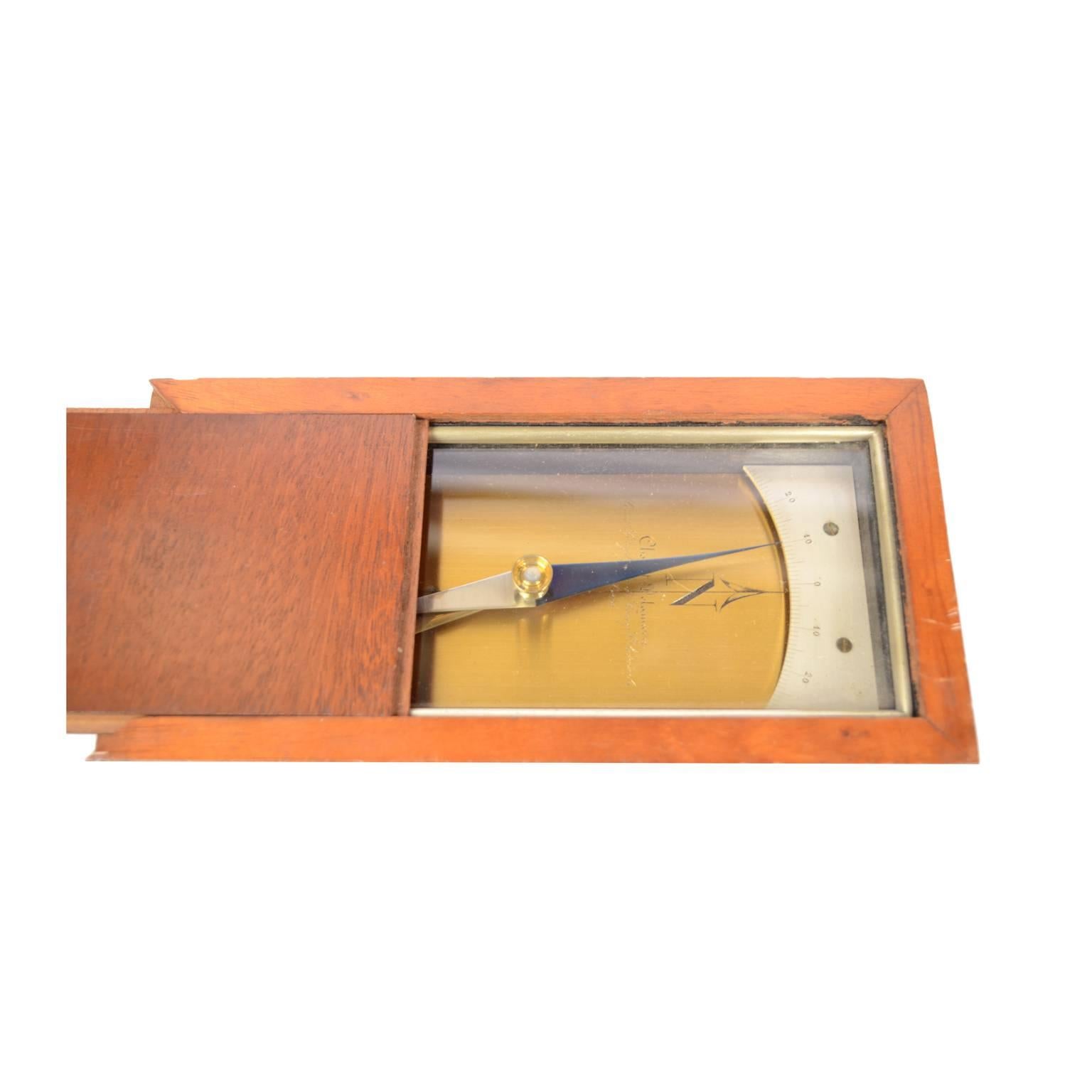 French Compass Used in Topography, Brass, in Its Original Mahogany Box with Slit Cover