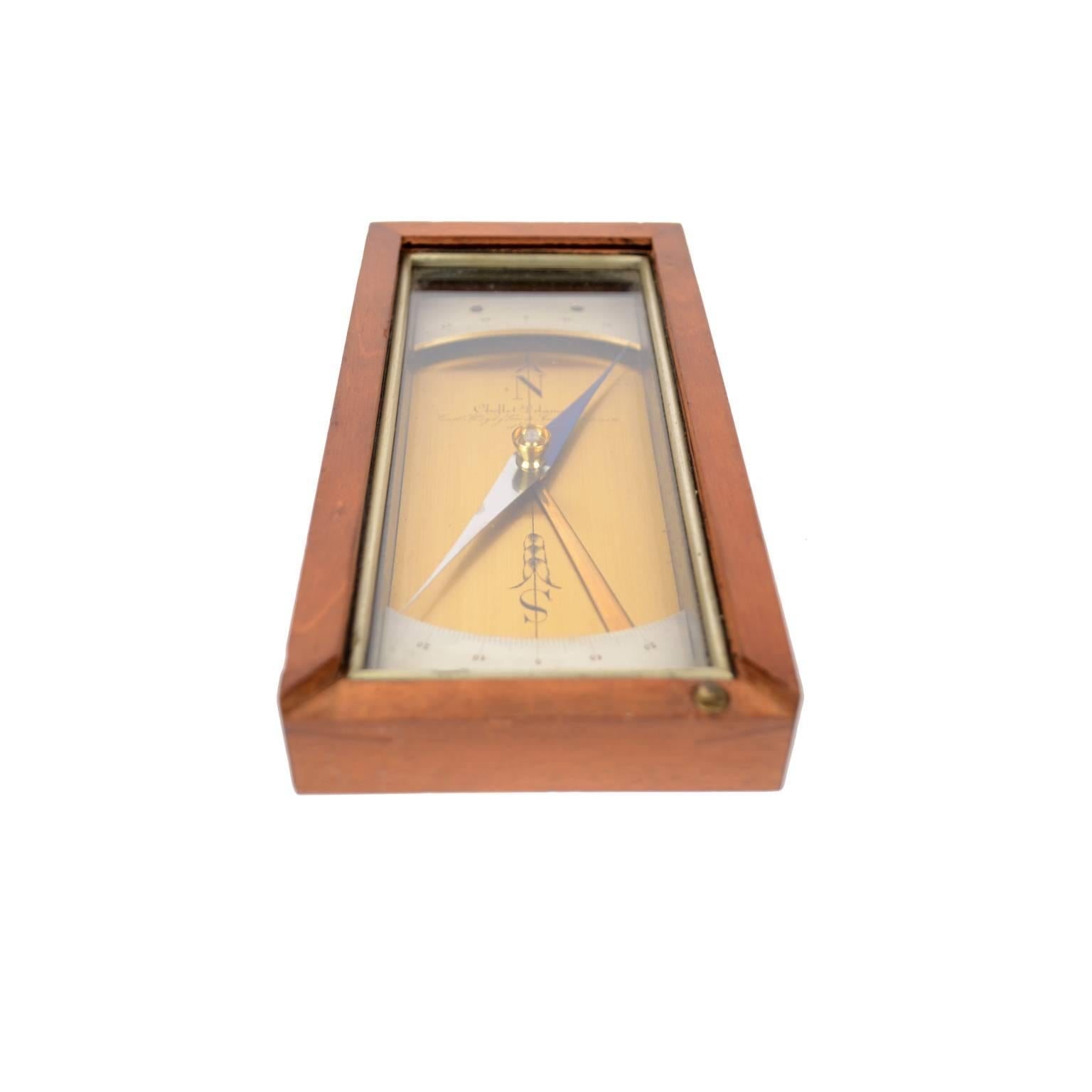 Mid-19th Century Compass Used in Topography, Brass, in Its Original Mahogany Box with Slit Cover