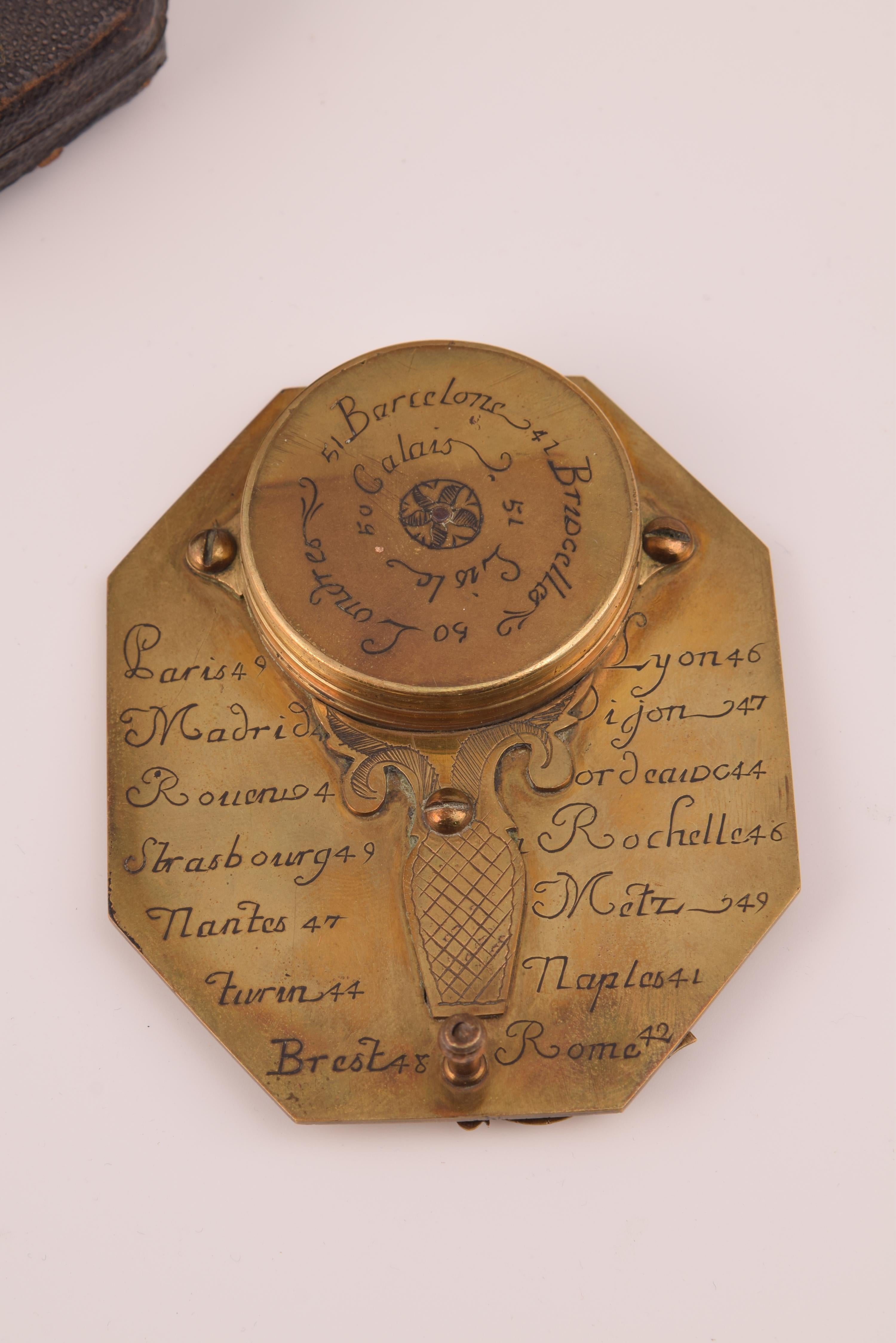 Compass avec cadran de poche Sundial, avec étui, bronze, Butterfield, Michael 1635-1724 Bon état - En vente à Madrid, ES