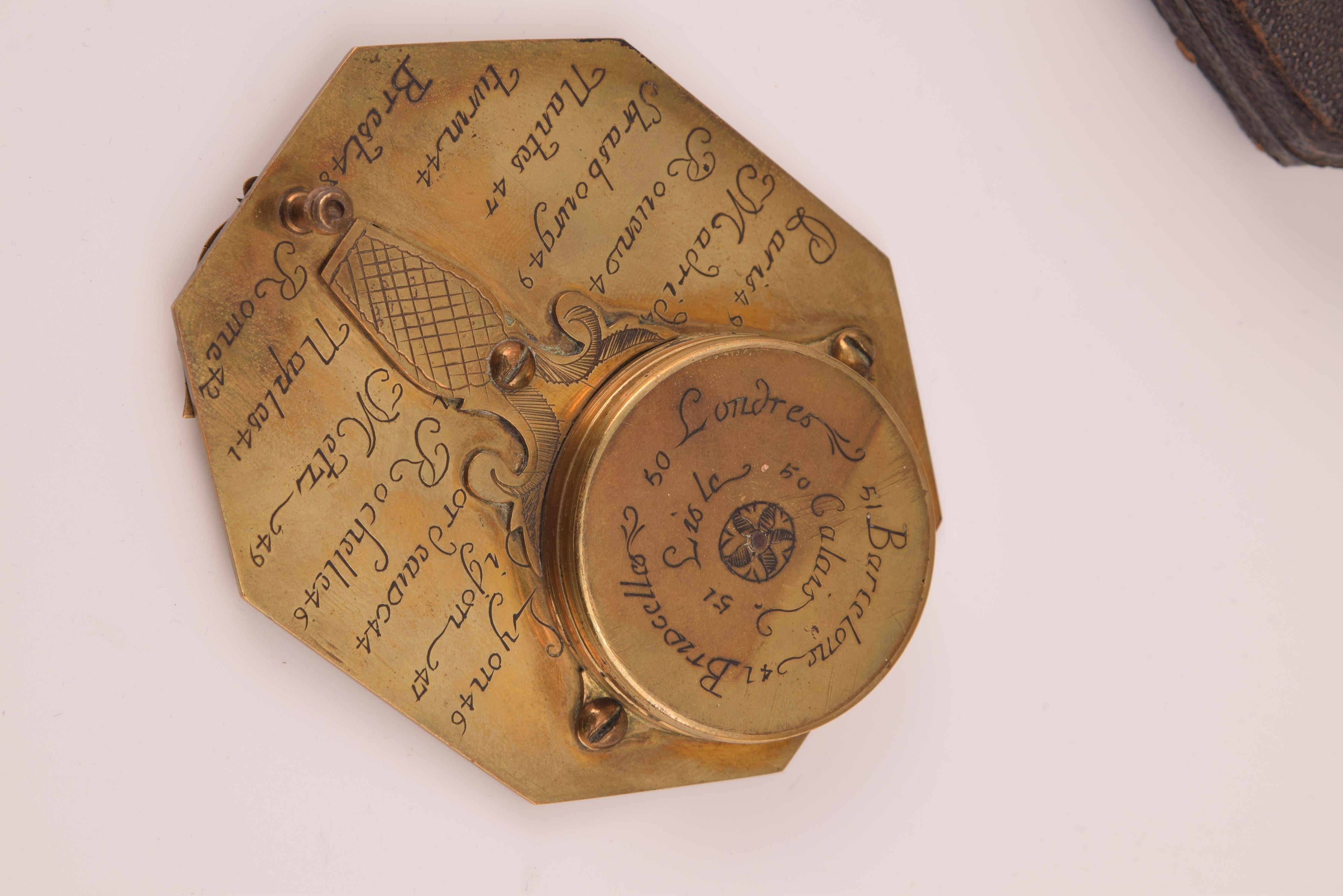 Compass avec cadran de poche Sundial, avec étui, bronze, Butterfield, Michael 1635-1724 en vente 1