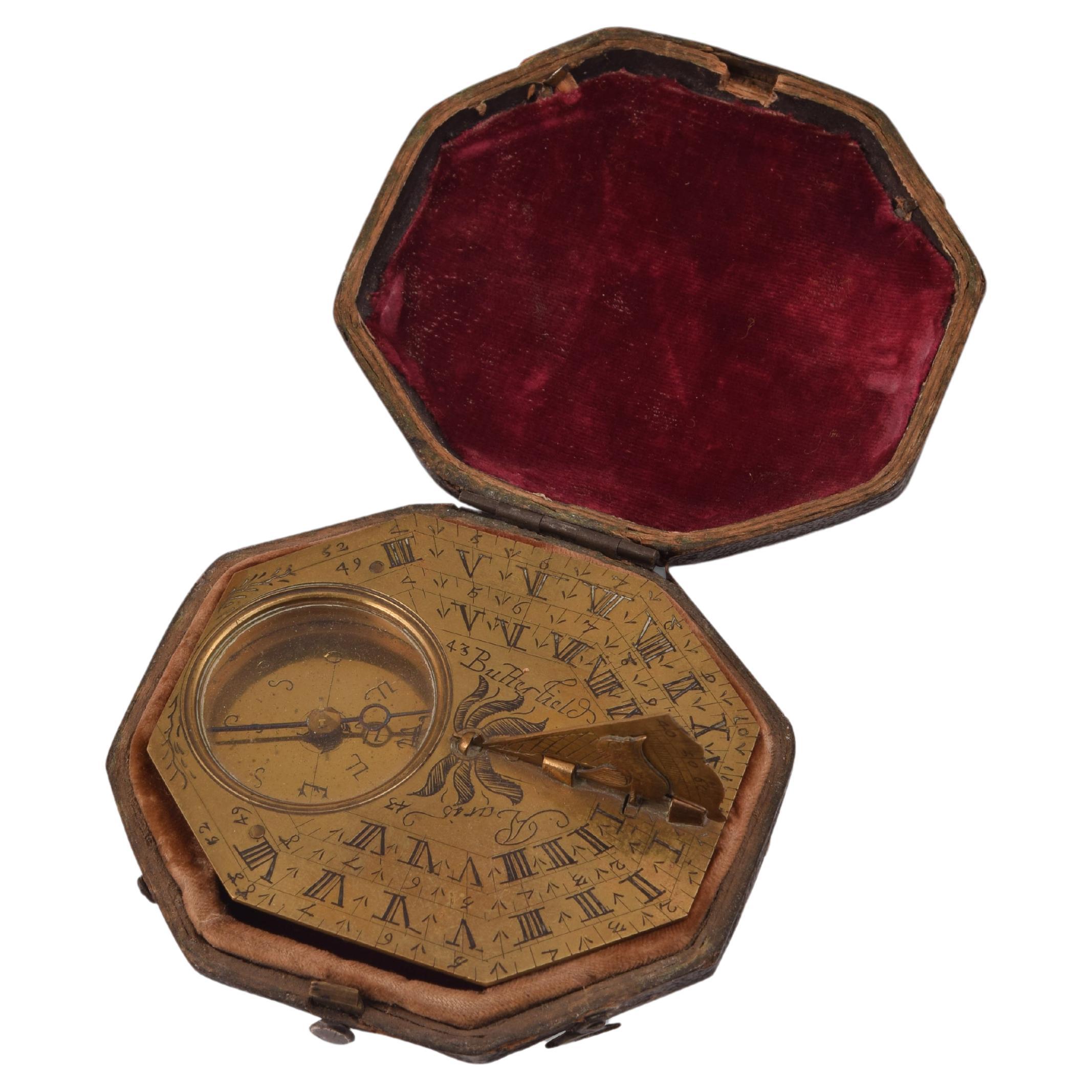 Compass with Pocket Sundial, with Case, Bronze, Butterfield, Michael '1635-1724'