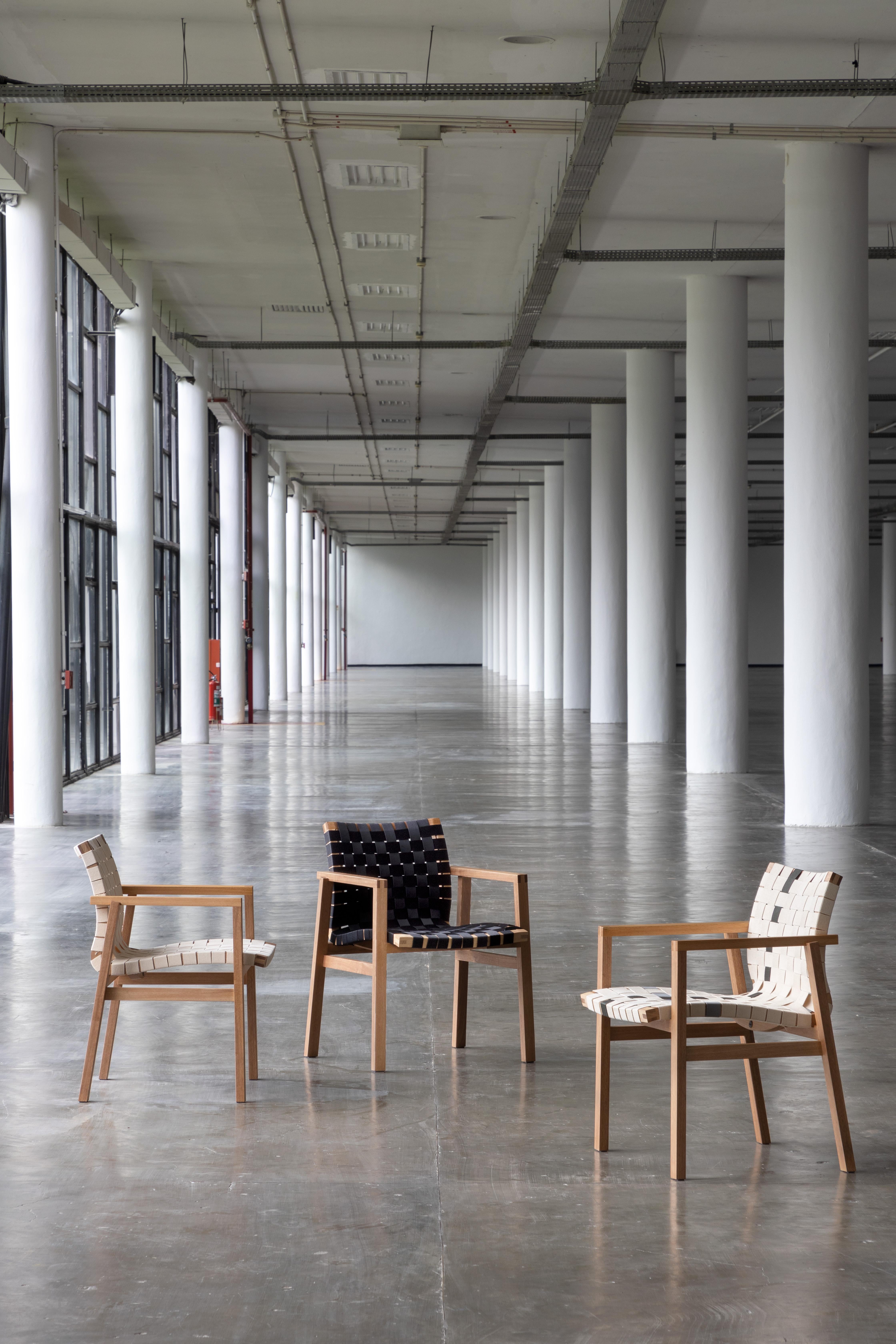 The Compasso chair, designed by ,Ovo, is derived from the armchair of the same name and embodies many of the defining characteristics of the duo’s signature style. These include precise lines, meticulous attention to proportions, and a clear,