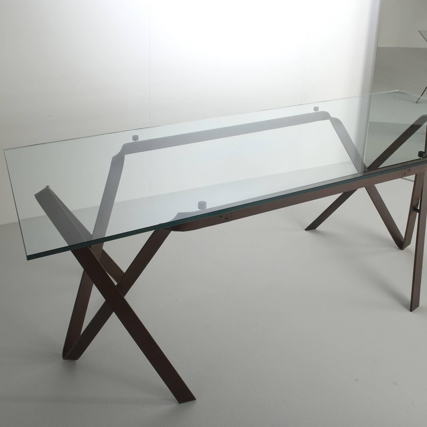 Tempered Compasso Rectangular Dining Table