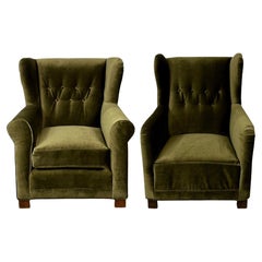 Compatible Pair Danish Cabinetmaker Wingback Lounge Chairs, Fritz Hansen Style