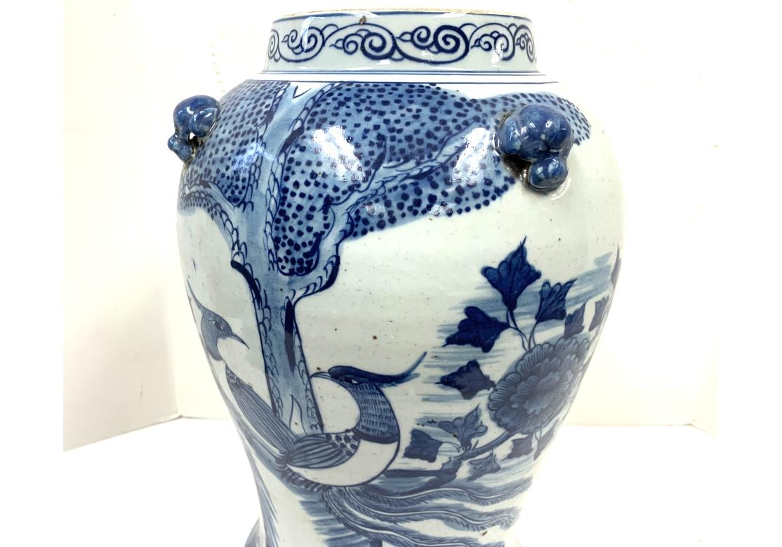 Compatible Pair Of Large Chinese Blue And White Porcelain Ginger Jars With Birds 4