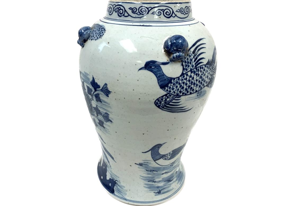 Compatible Pair Of Large Chinese Blue And White Porcelain Ginger Jars With Birds 3