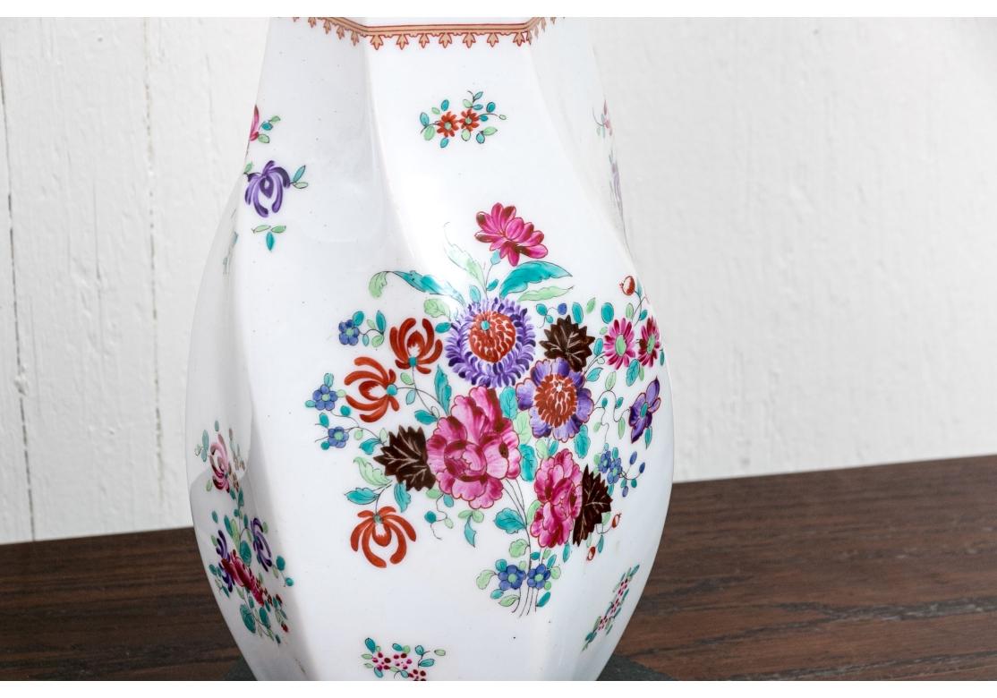 Compatible Pair Of Vintage Floral Painted Porcelain Table Lamps For Sale 4