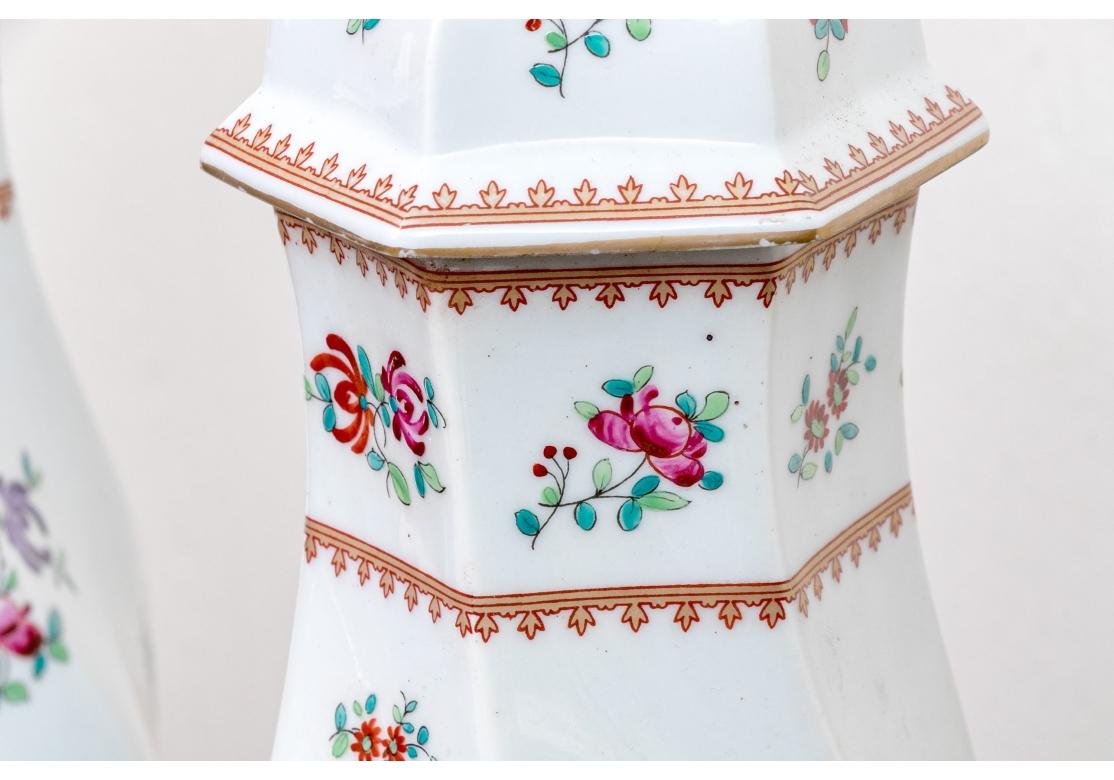 Compatible Pair Of Vintage Floral Painted Porcelain Table Lamps For Sale 5