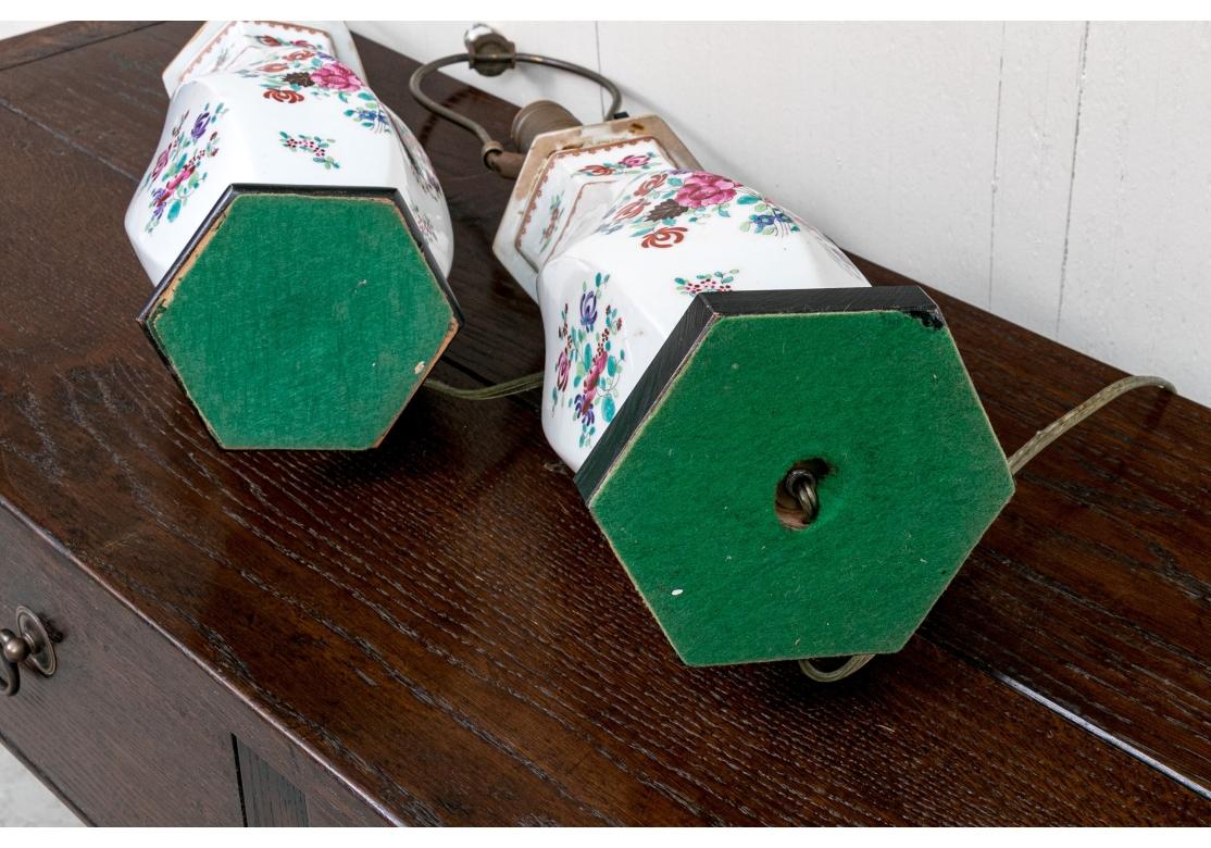 Compatible Pair Of Vintage Floral Painted Porcelain Table Lamps For Sale 11