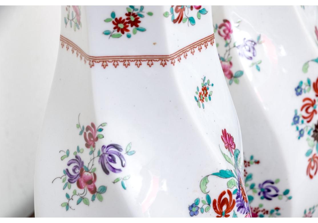 Country Compatible Pair Of Vintage Floral Painted Porcelain Table Lamps For Sale
