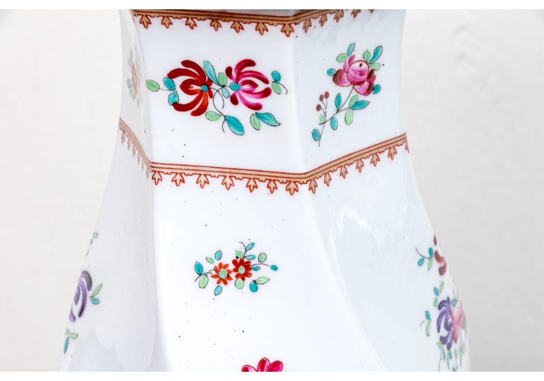 Compatible Pair Of Vintage Floral Painted Porcelain Table Lamps In Fair Condition For Sale In Bridgeport, CT