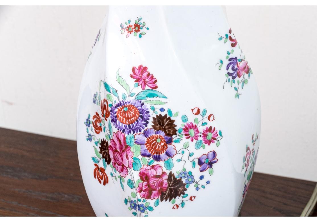 Metal Compatible Pair Of Vintage Floral Painted Porcelain Table Lamps For Sale