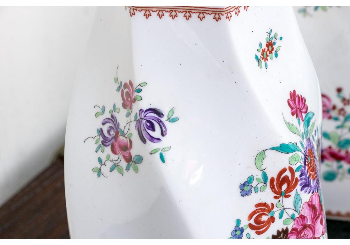 Compatible Pair Of Vintage Floral Painted Porcelain Table Lamps For Sale 1