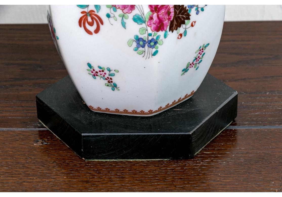 Compatible Pair Of Vintage Floral Painted Porcelain Table Lamps For Sale 3