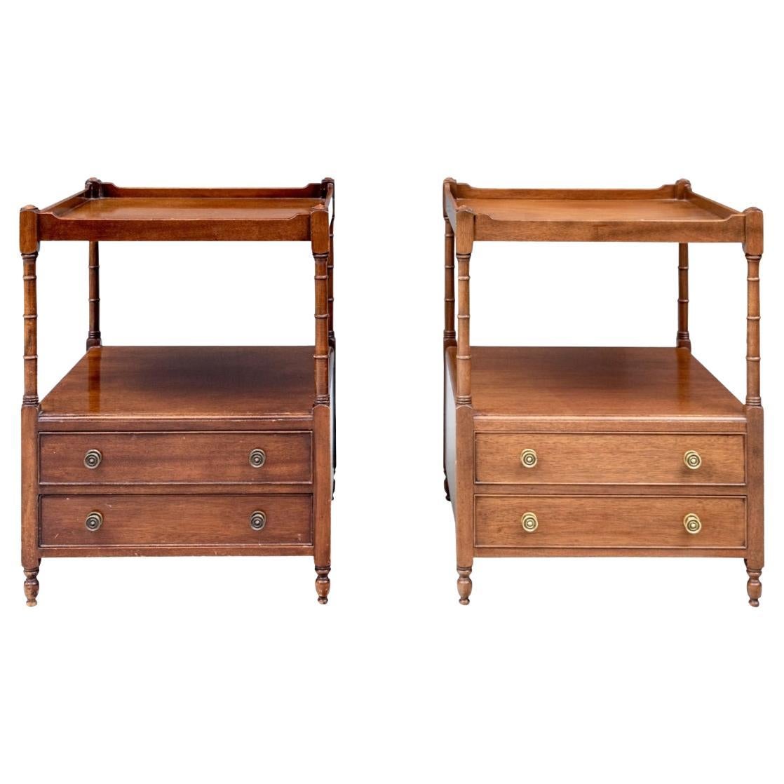 Compatible Pair Of Wood & Hogan Inc Mahogany Tiered English End Tables