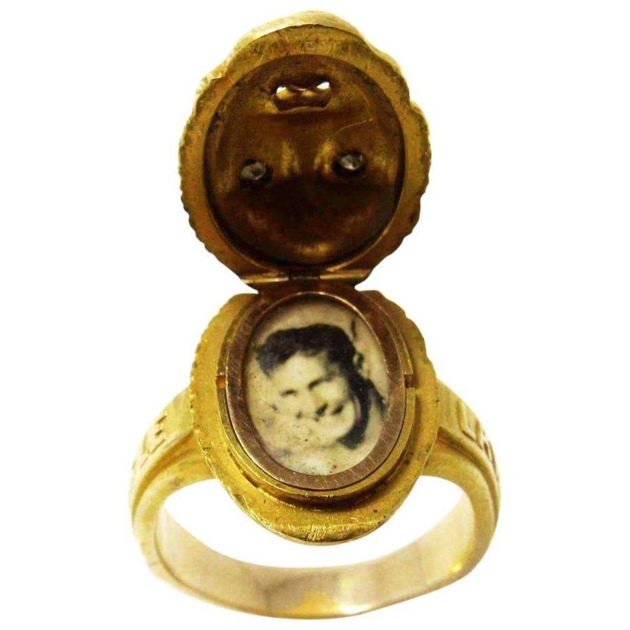 Compelling Victorian Diamond 14 Karat Gold Poison Locket Ring