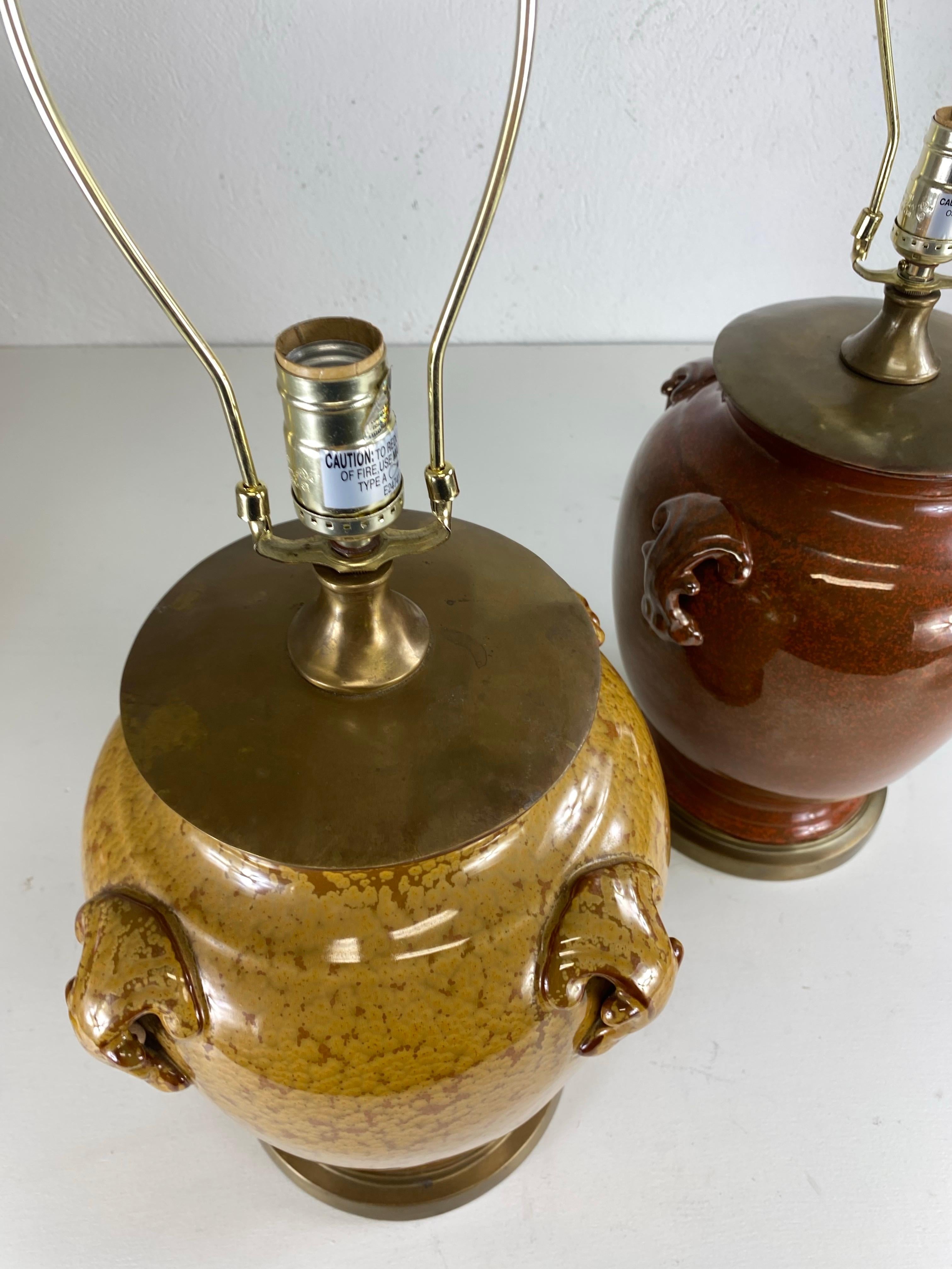 French Provincial Complementary pair of French country style pottery table lamps For Sale