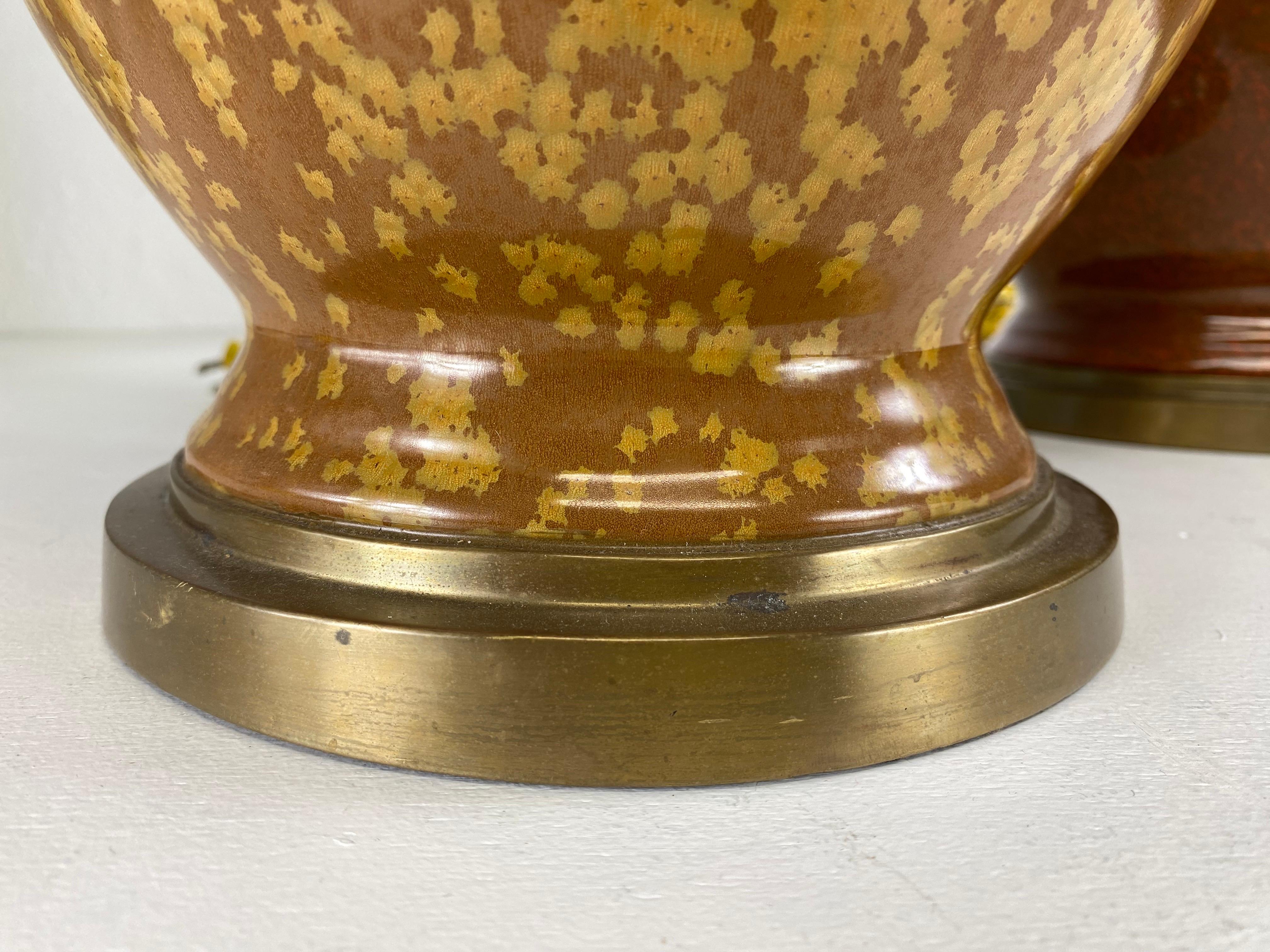 Hand-Crafted Complementary pair of French country style pottery table lamps For Sale
