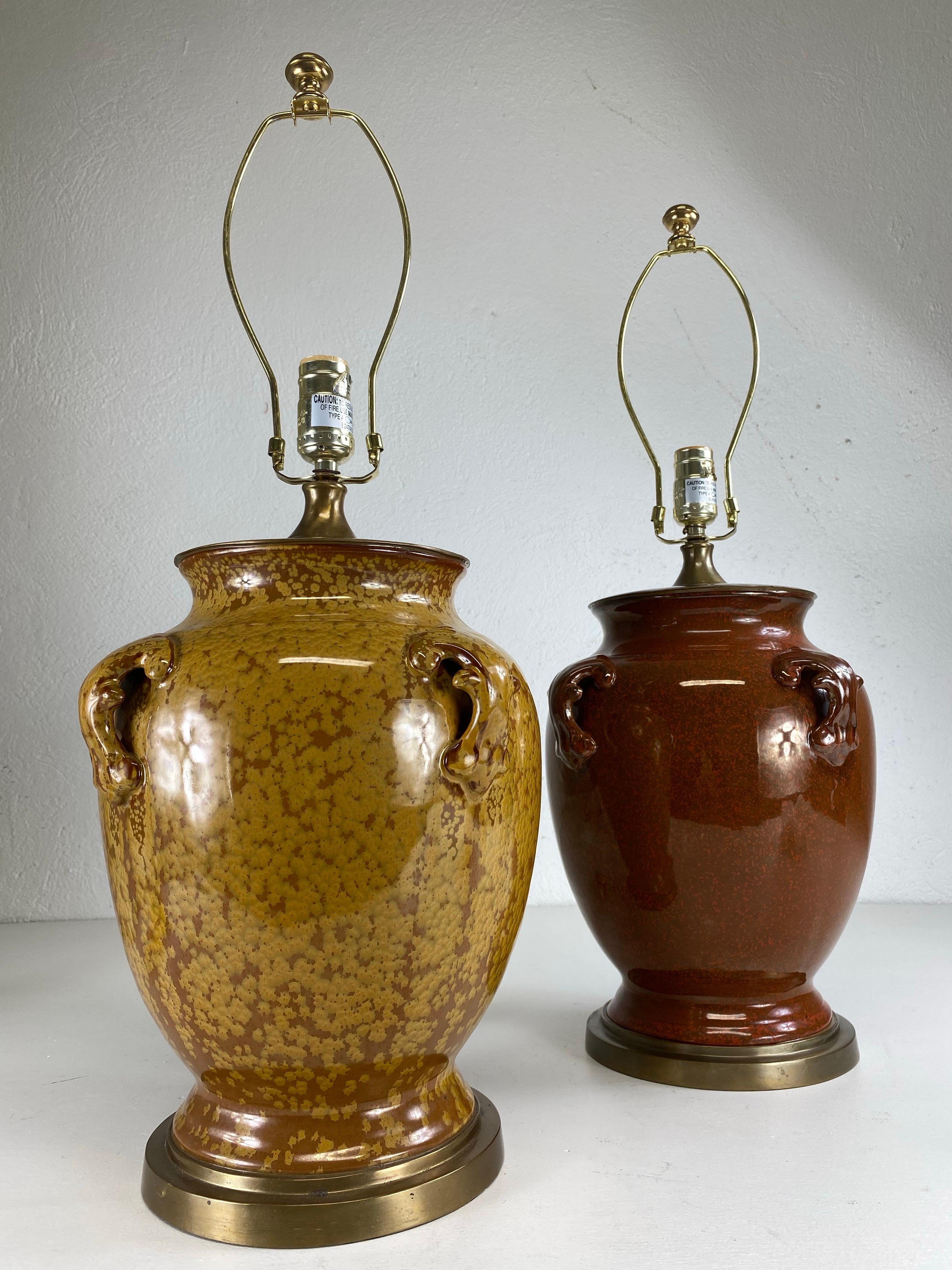 Pottery Complementary pair of French country style pottery table lamps For Sale