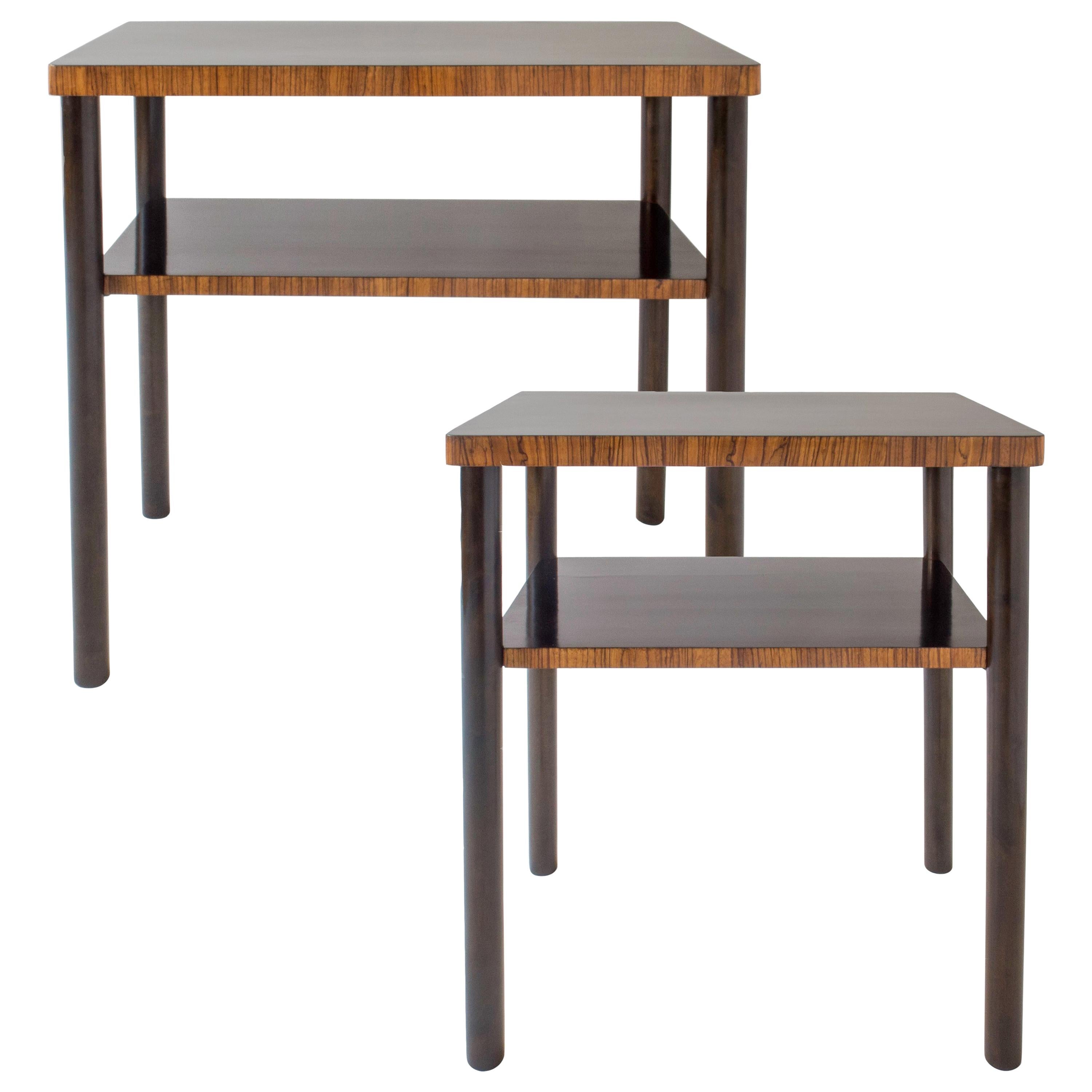 Complementary Pair of Swedish Early Modernist Zebrawood and Birch Side Tables For Sale