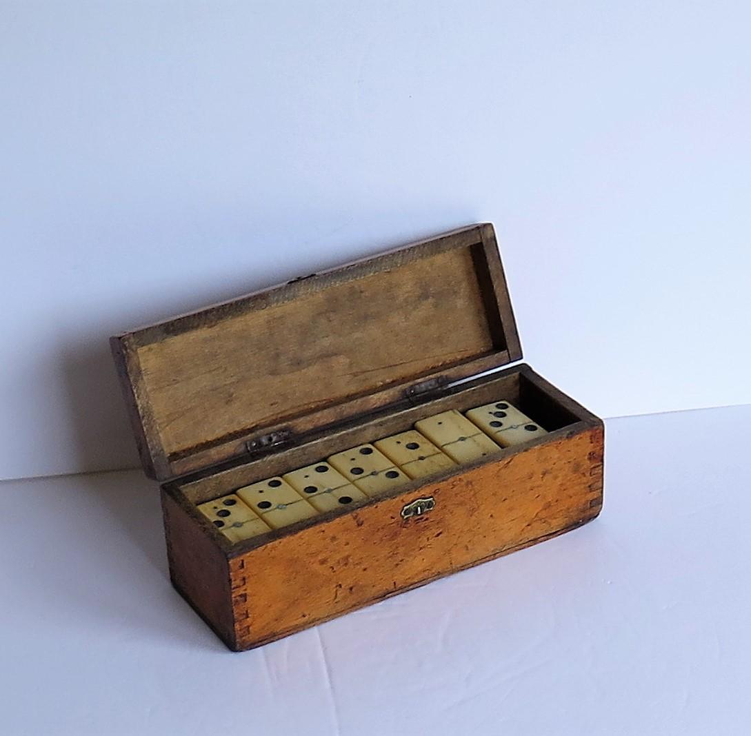 Victorian Complete 19th Century Domino Game in Hardwood Jointed Box, circa 1870