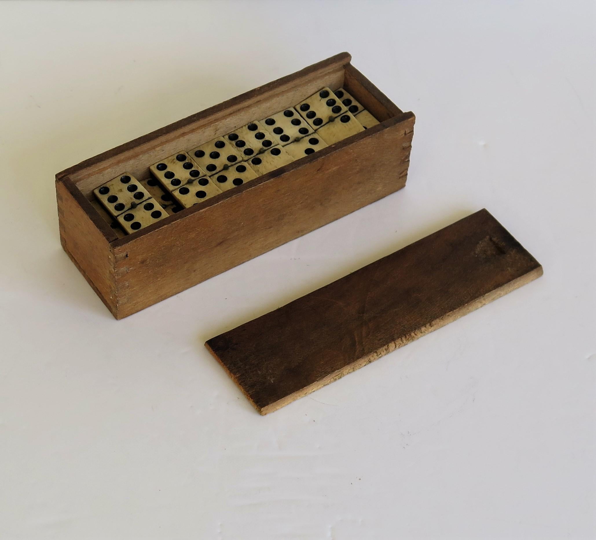 Victorian Complete 19th Century Domino Game in Hardwood Jointed Box, circa 1870